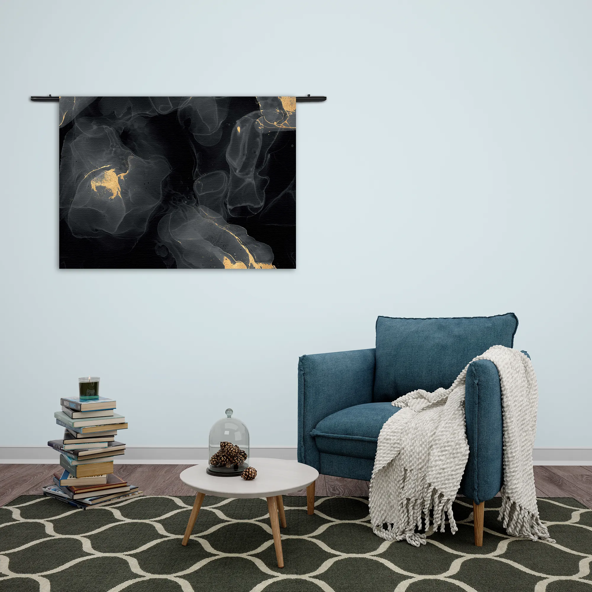 Wandkleed Abstract Marmer Look Zwart met Goud 03 Rechthoek Horizontaal Template 50 70 WK Horizontaal Marmer 12 2