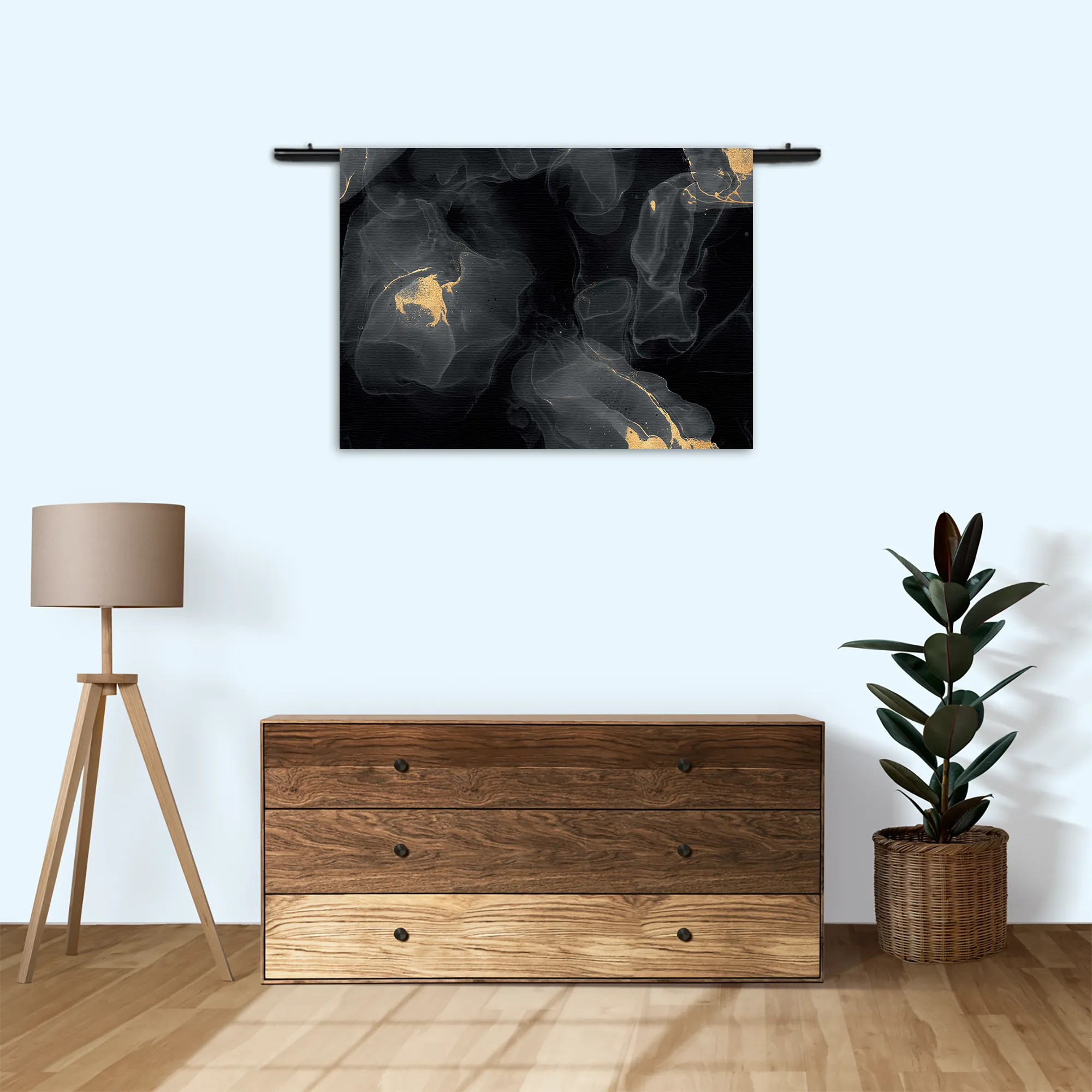 Wandkleed Abstract Marmer Look Zwart met Goud 03 Rechthoek Horizontaal Template 50 70 WK Horizontaal Marmer 12 3