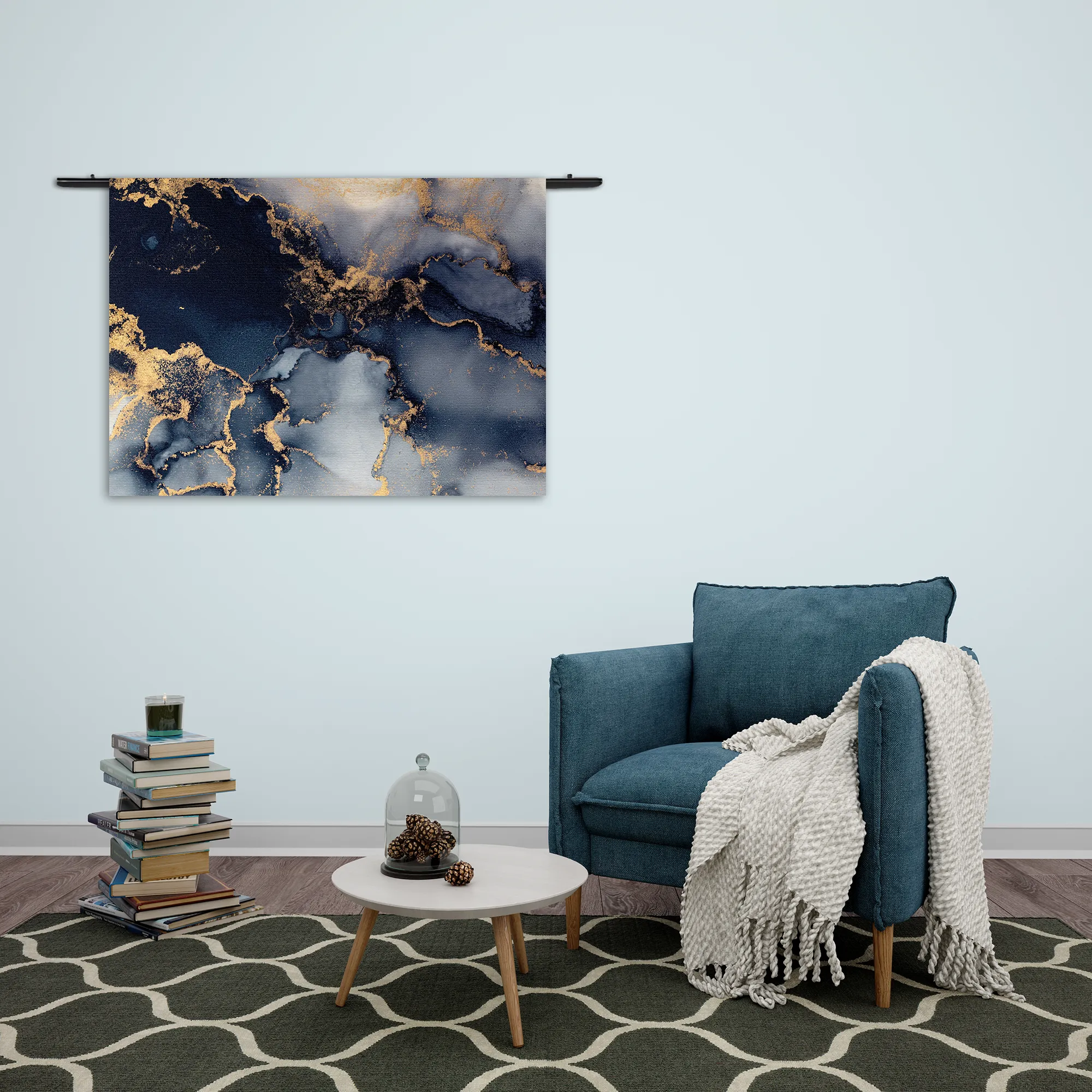 Wandkleed Marmer Look Chique Donker Blauwtinten met Goud 02 Rechthoek Horizontaal Template 50 70 WK Horizontaal Marmer 31 2