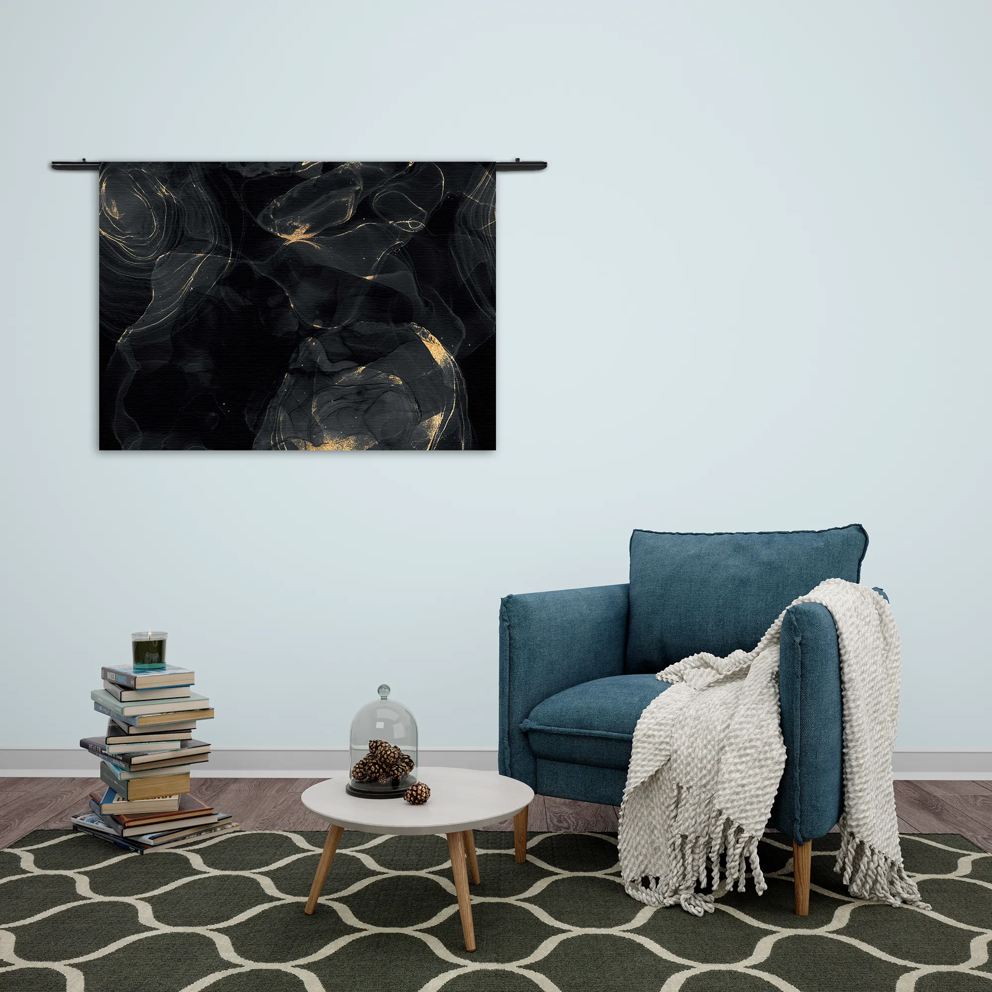 Wandkleed Abstract Marmer Look Zwart met Goud 02 Rechthoek Horizontaal Template 50 70 WK Horizontaal Marmer 9 2