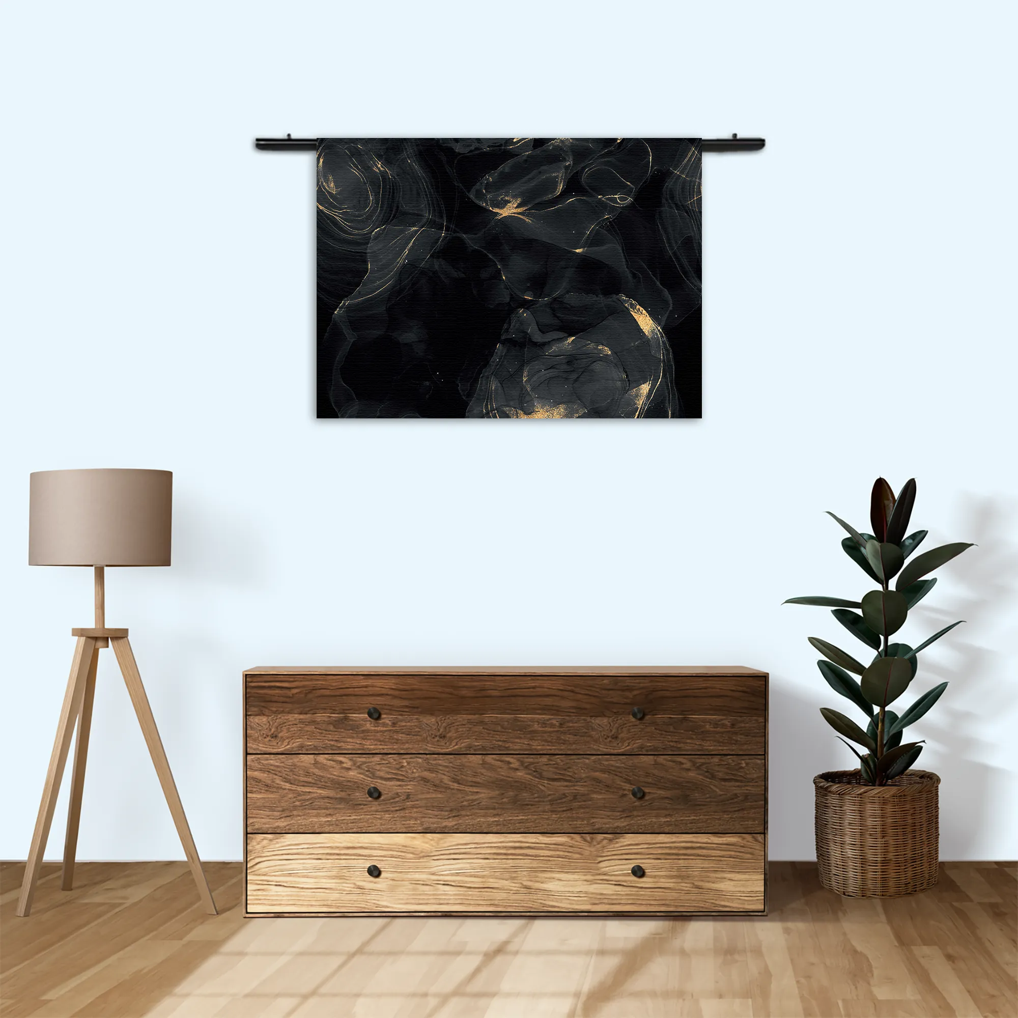 Wandkleed Abstract Marmer Look Zwart met Goud 02 Rechthoek Horizontaal Template 50 70 WK Horizontaal Marmer 9 3
