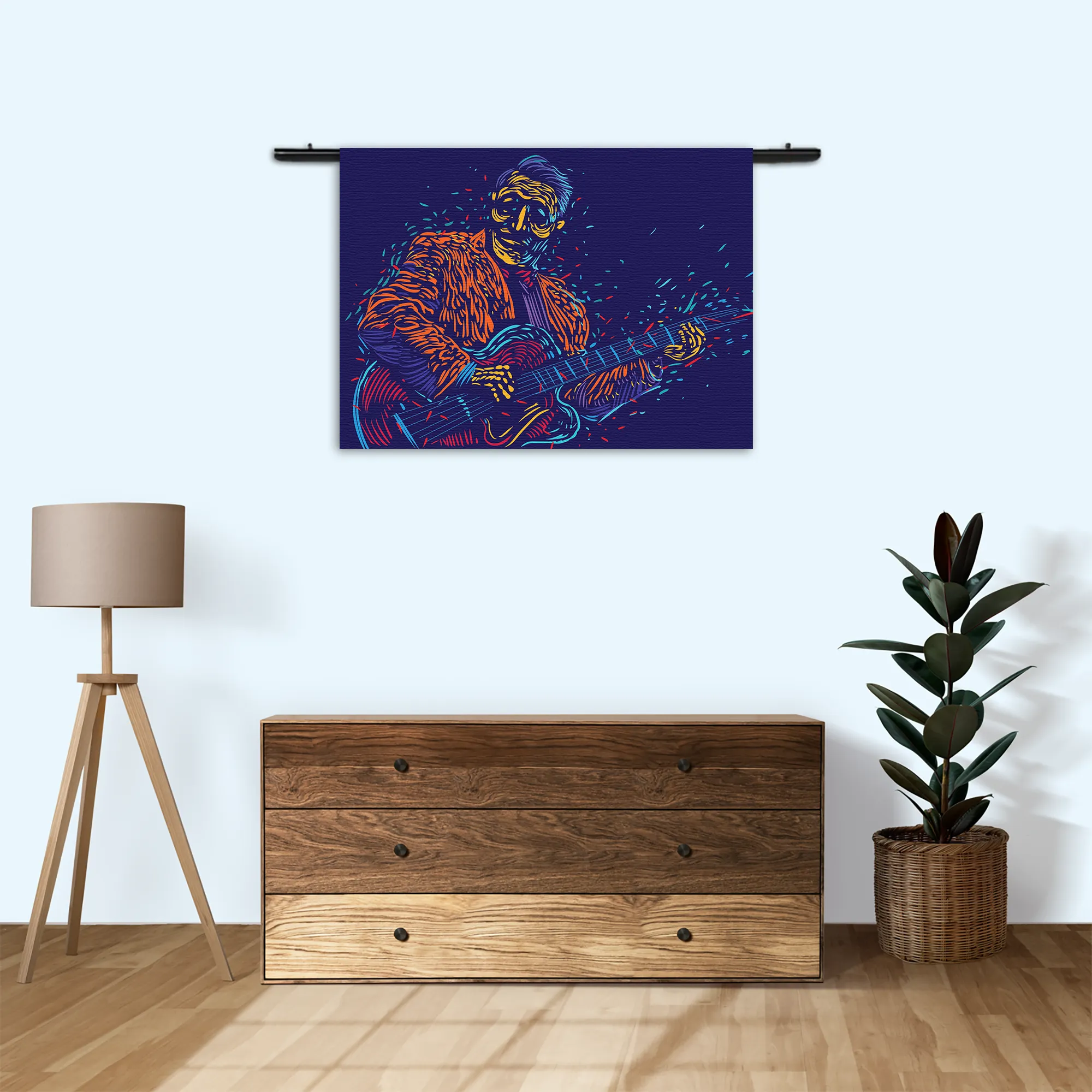 Wandkleed De Gitarist Rechthoek Horizontaal Template 50 70 WK Horizontaal Muziek 13 3