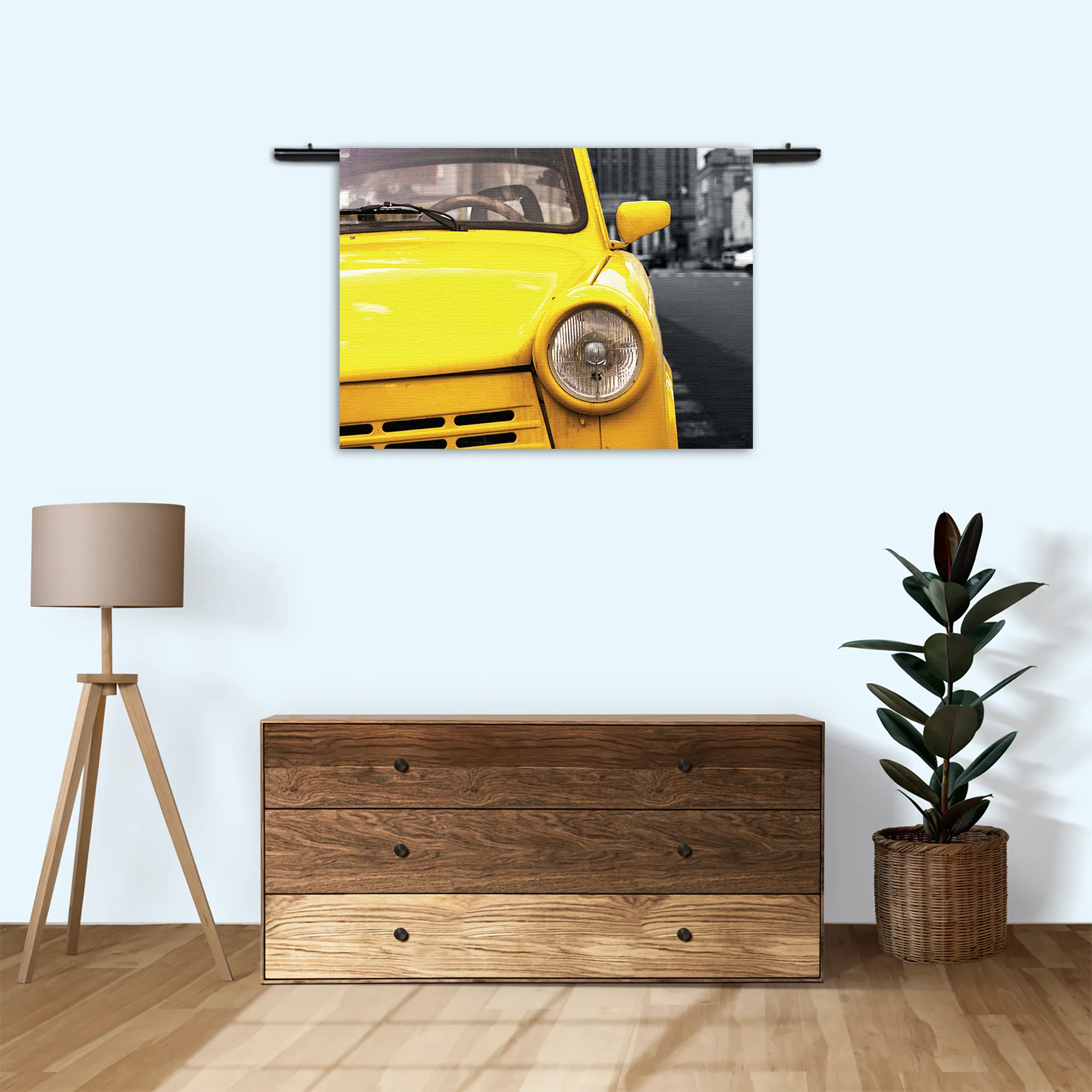 Wandkleed Old School Gele Taxi 02 Rechthoek Horizontaal Template 50 70 WK Horizontaal Retro 16 3