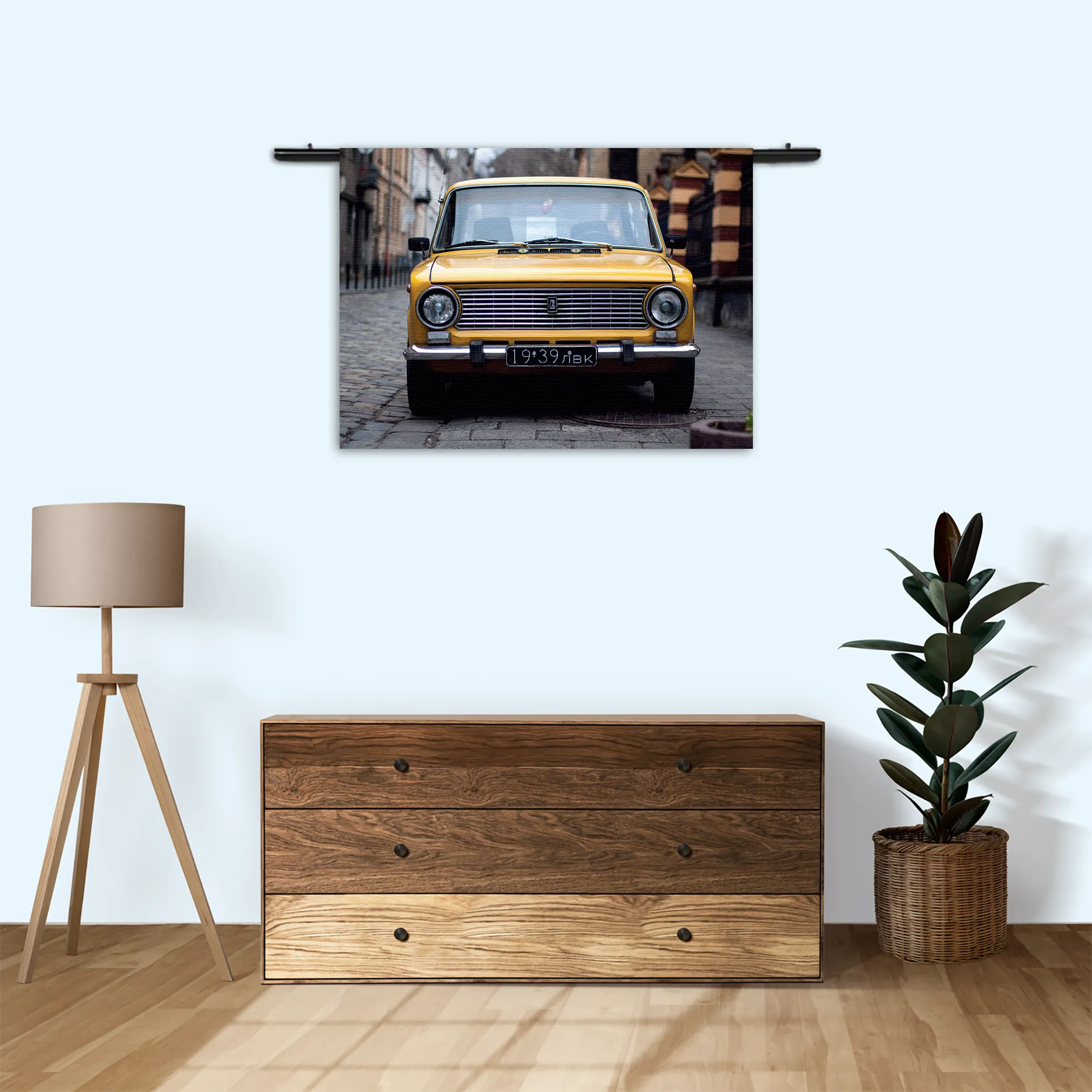 Wandkleed Old School Gele Taxi 01 Rechthoek Horizontaal Template 50 70 WK Horizontaal Retro 7 3