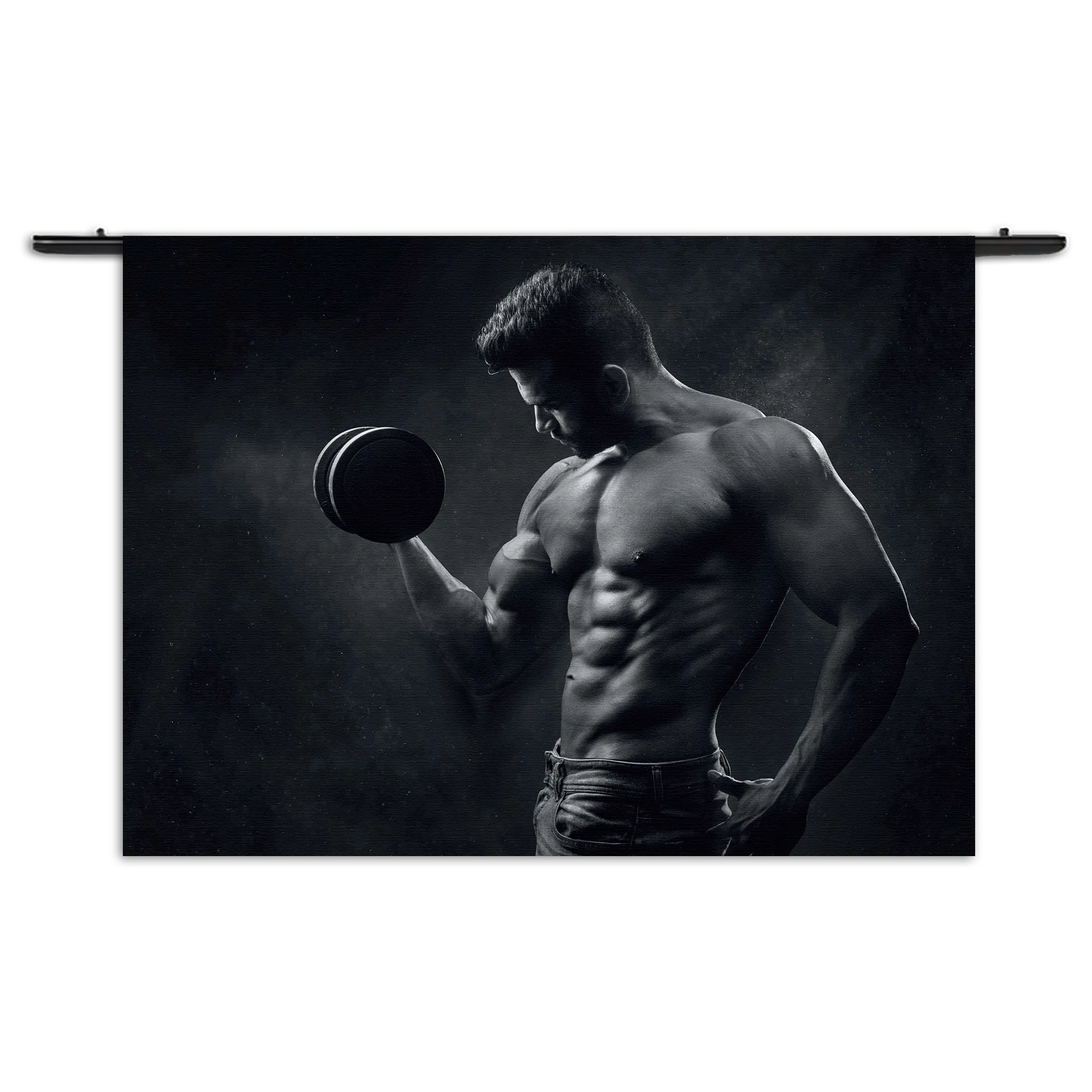 Wandkleed Sexy Man Heft Gewicht Met Halter Rechthoek Horizontaal Template 50 70 WK Horizontaal Sport 2 1