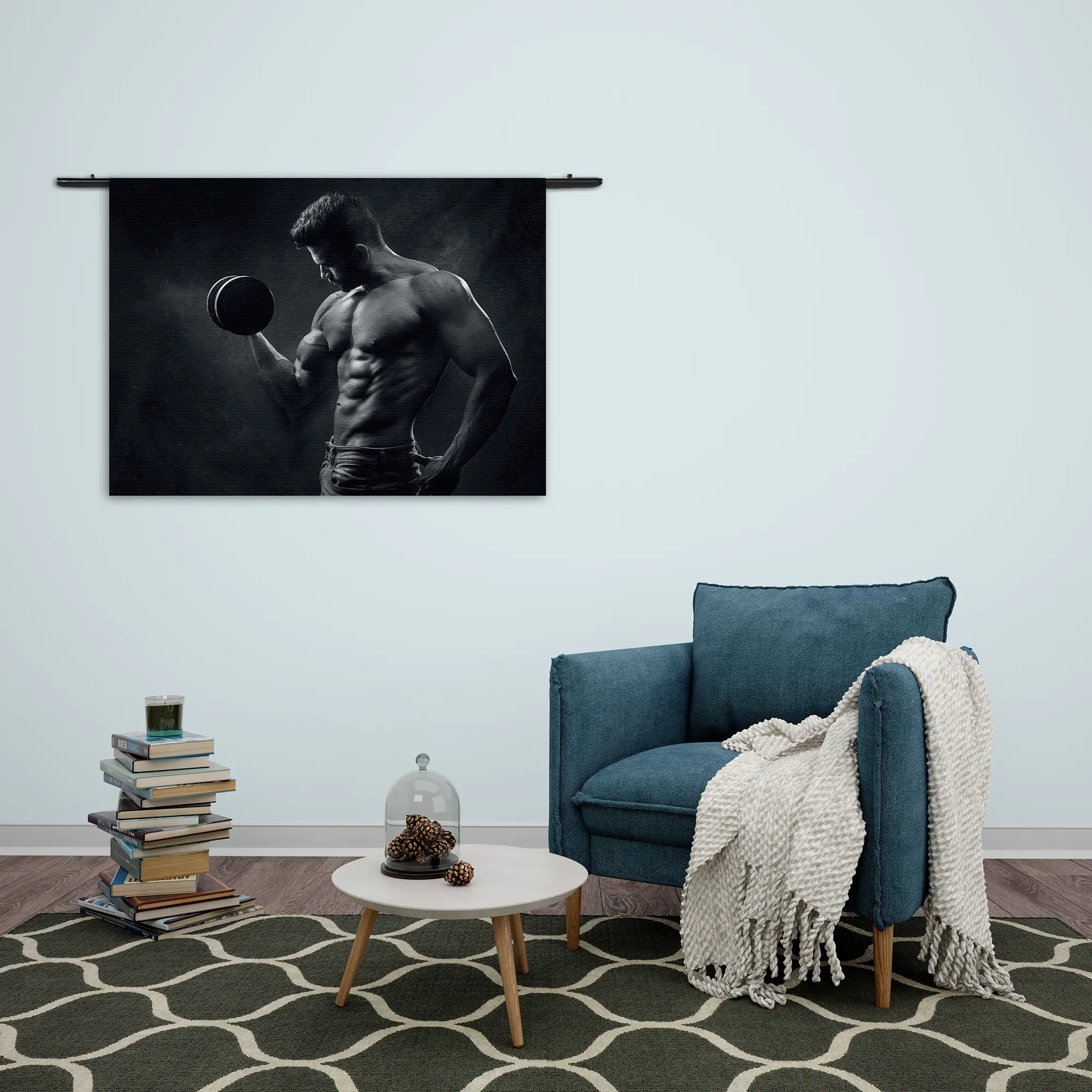 Wandkleed Sexy Man Heft Gewicht Met Halter Rechthoek Horizontaal Template 50 70 WK Horizontaal Sport 2 2