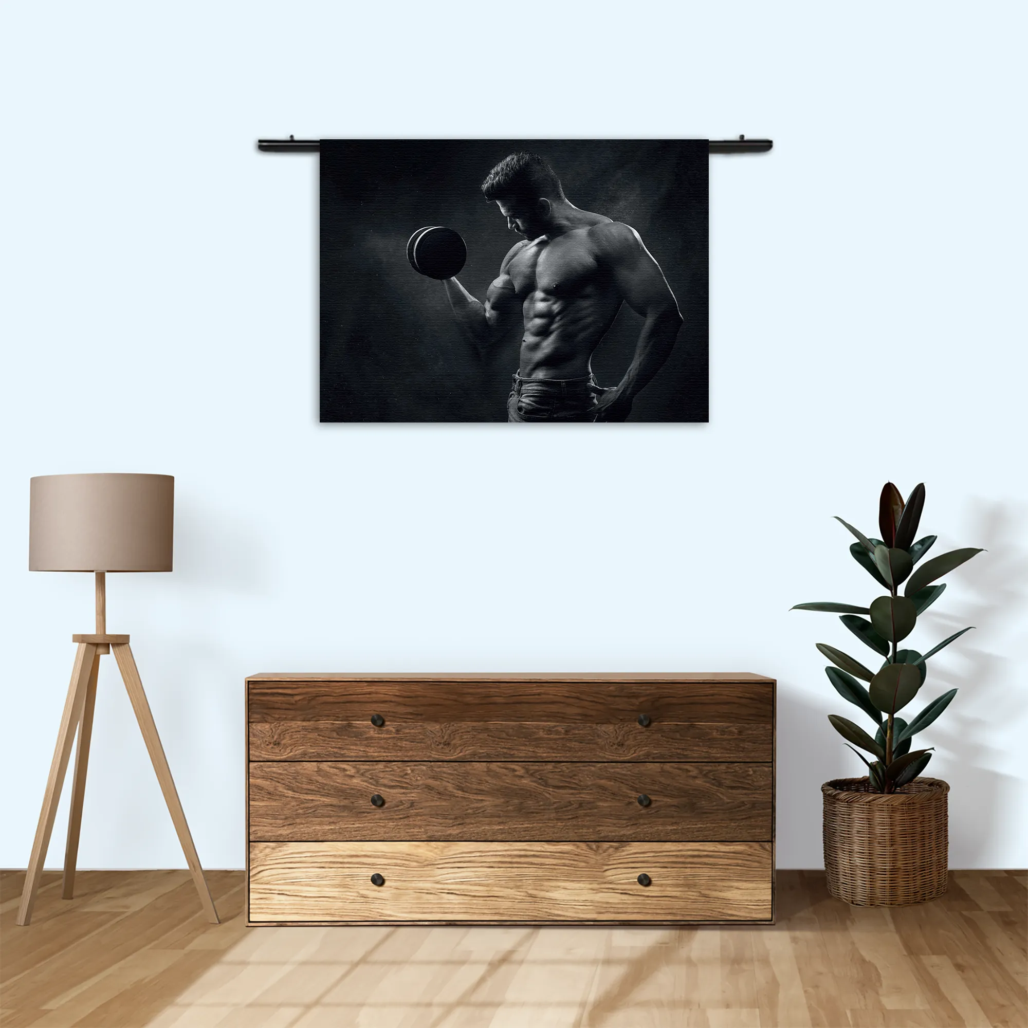 Wandkleed Sexy Man Heft Gewicht Met Halter Rechthoek Horizontaal Template 50 70 WK Horizontaal Sport 2 3