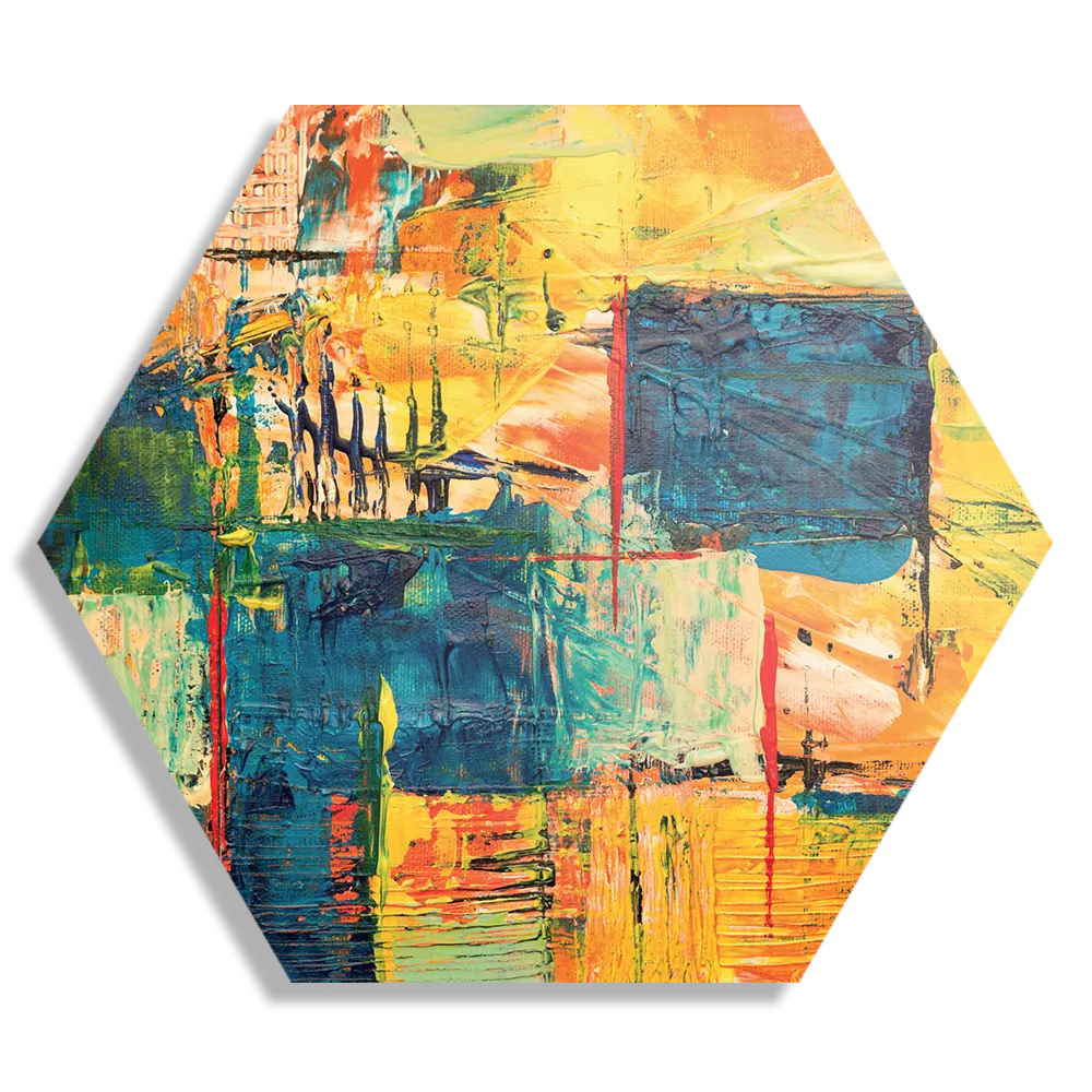 Schilderij Kunst Mondriaan Stijl Kleurrijk Hexagon Template Hexagon1 Abstract 103 1
