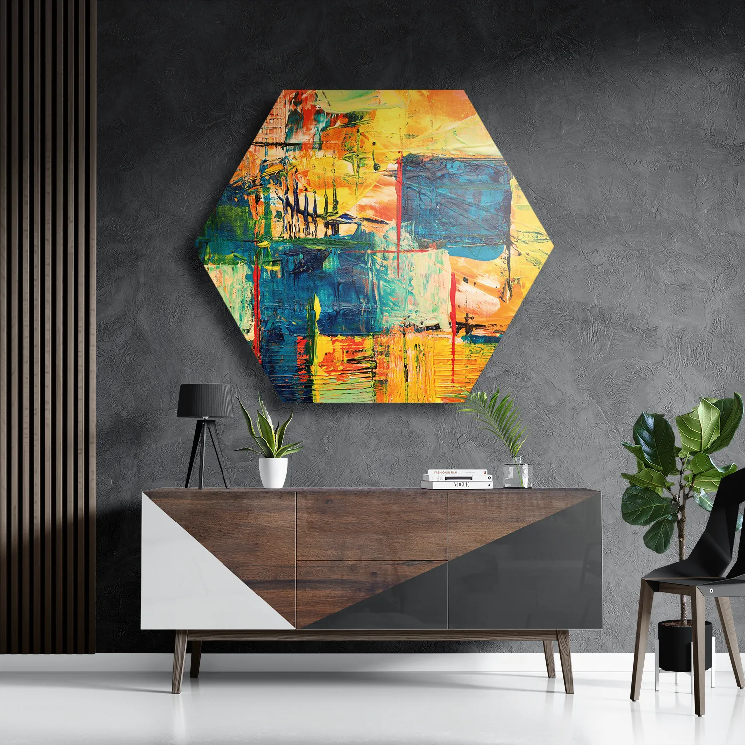 Schilderij Kunst Mondriaan Stijl Kleurrijk Hexagon Template Hexagon1 Abstract 103 3