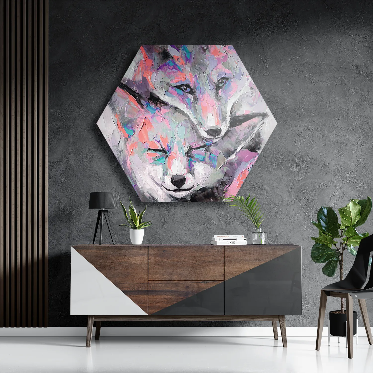 Schilderij De Schattige Vosjes Hexagon Template Hexagon1 Abstract 105 3