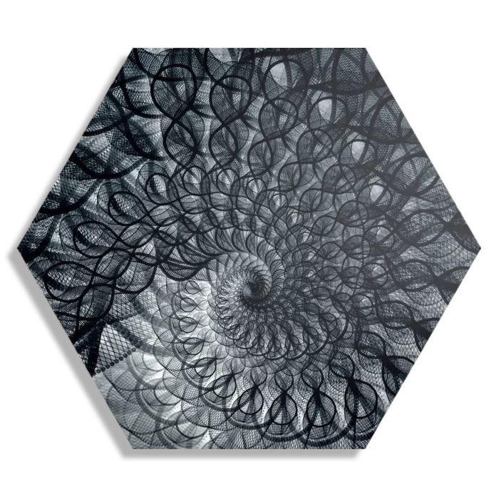 Schilderij Zwart Witte Spiraaltunnel Hexagon Template Hexagon1 Abstract 107 1