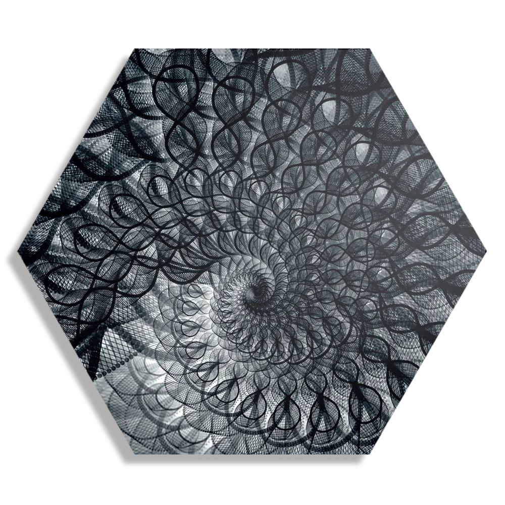 Schilderij Zwart Witte Spiraaltunnel Hexagon Template Hexagon1 Abstract 107 1