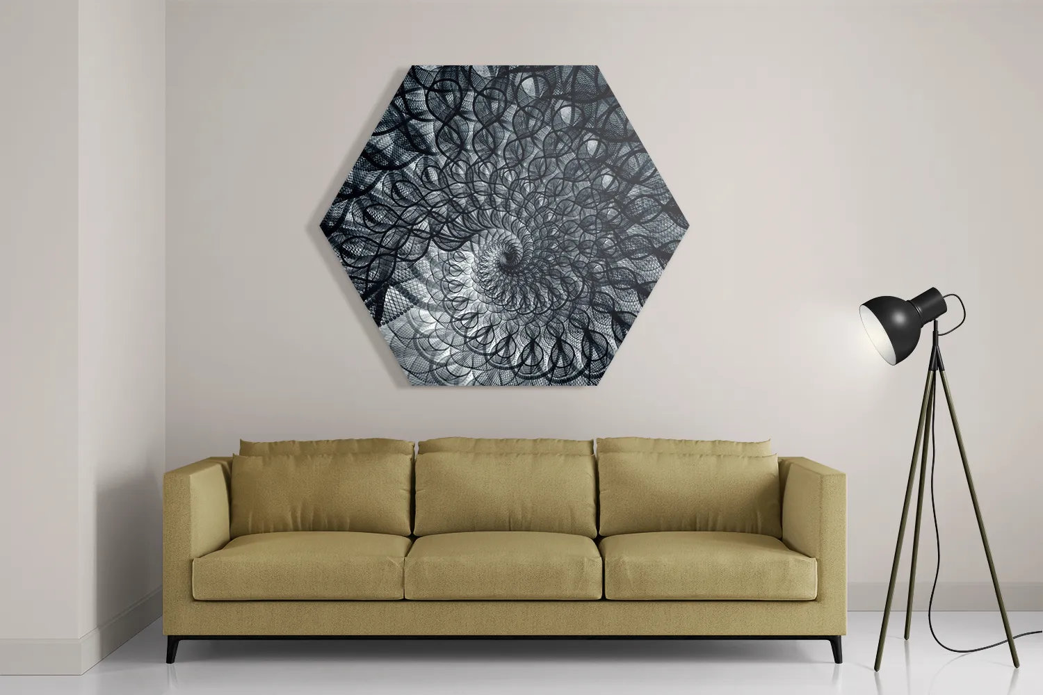 Schilderij Zwart Witte Spiraaltunnel Hexagon Template Hexagon1 Abstract 107 2
