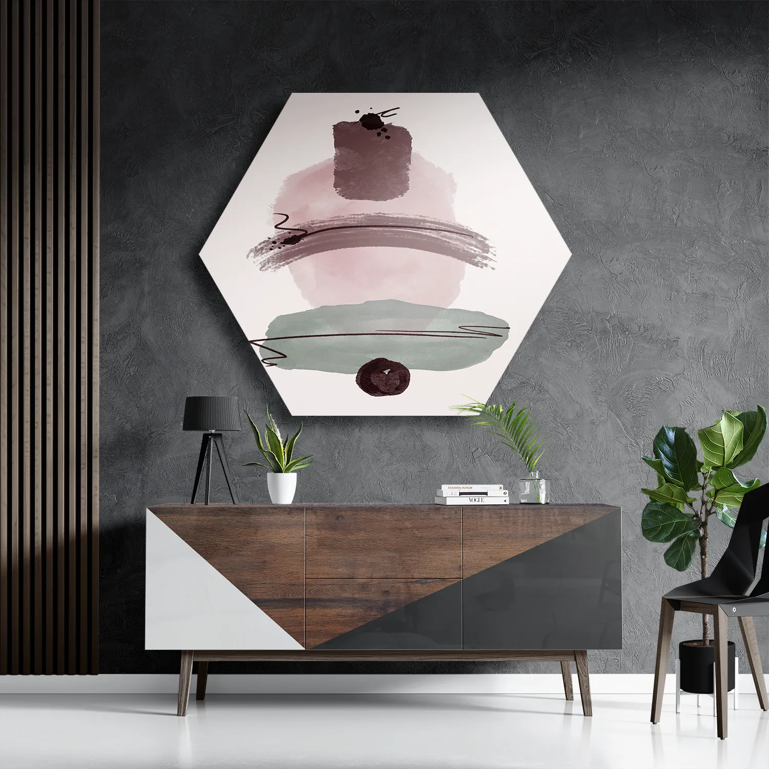 Schilderij Scandinavisch Roze en Groen Tinten Hexagon Template Hexagon1 Abstract 109 3