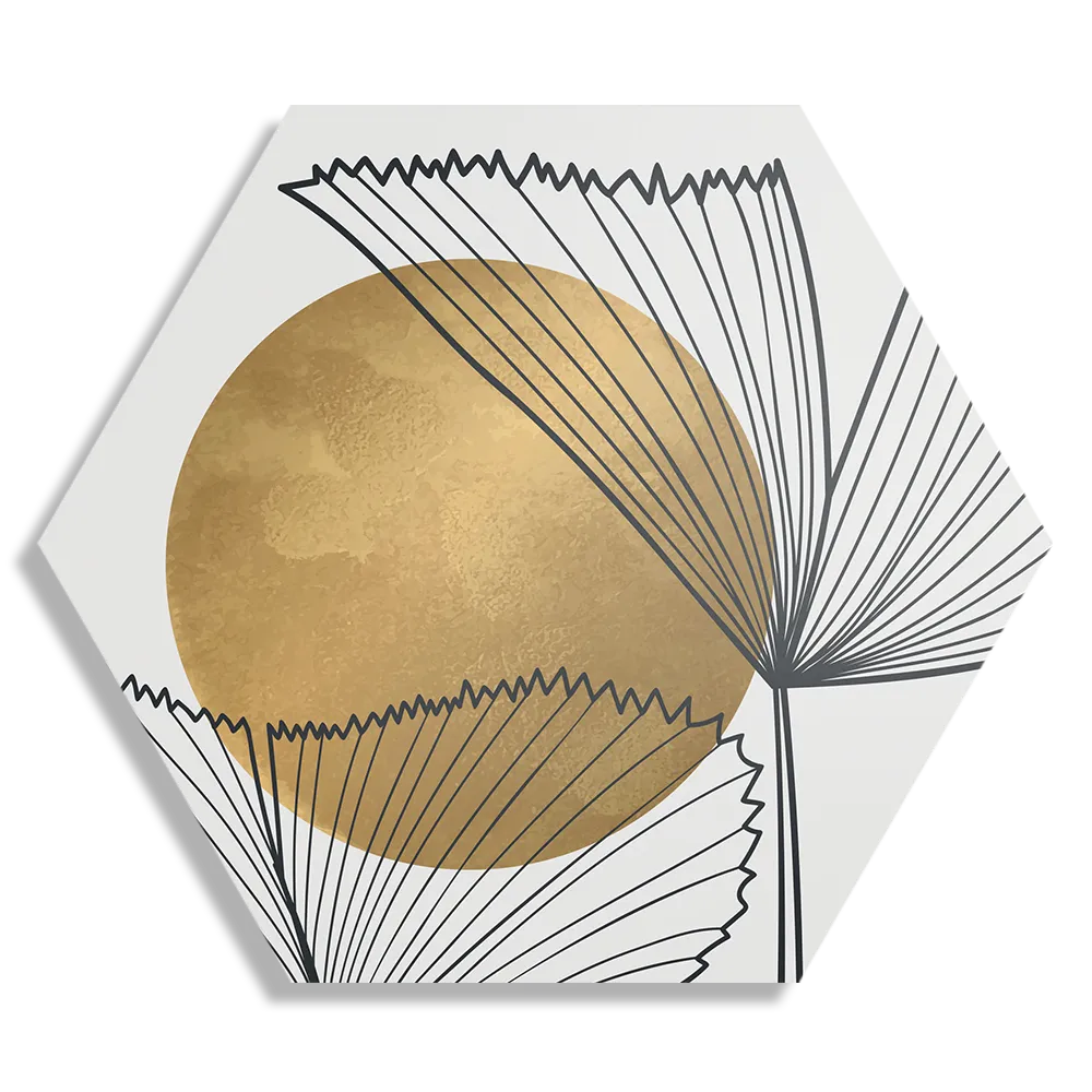 Schilderij Scandinavisch Design Plant met Goud Element 01 Hexagon Template Hexagon1 Abstract 112 1