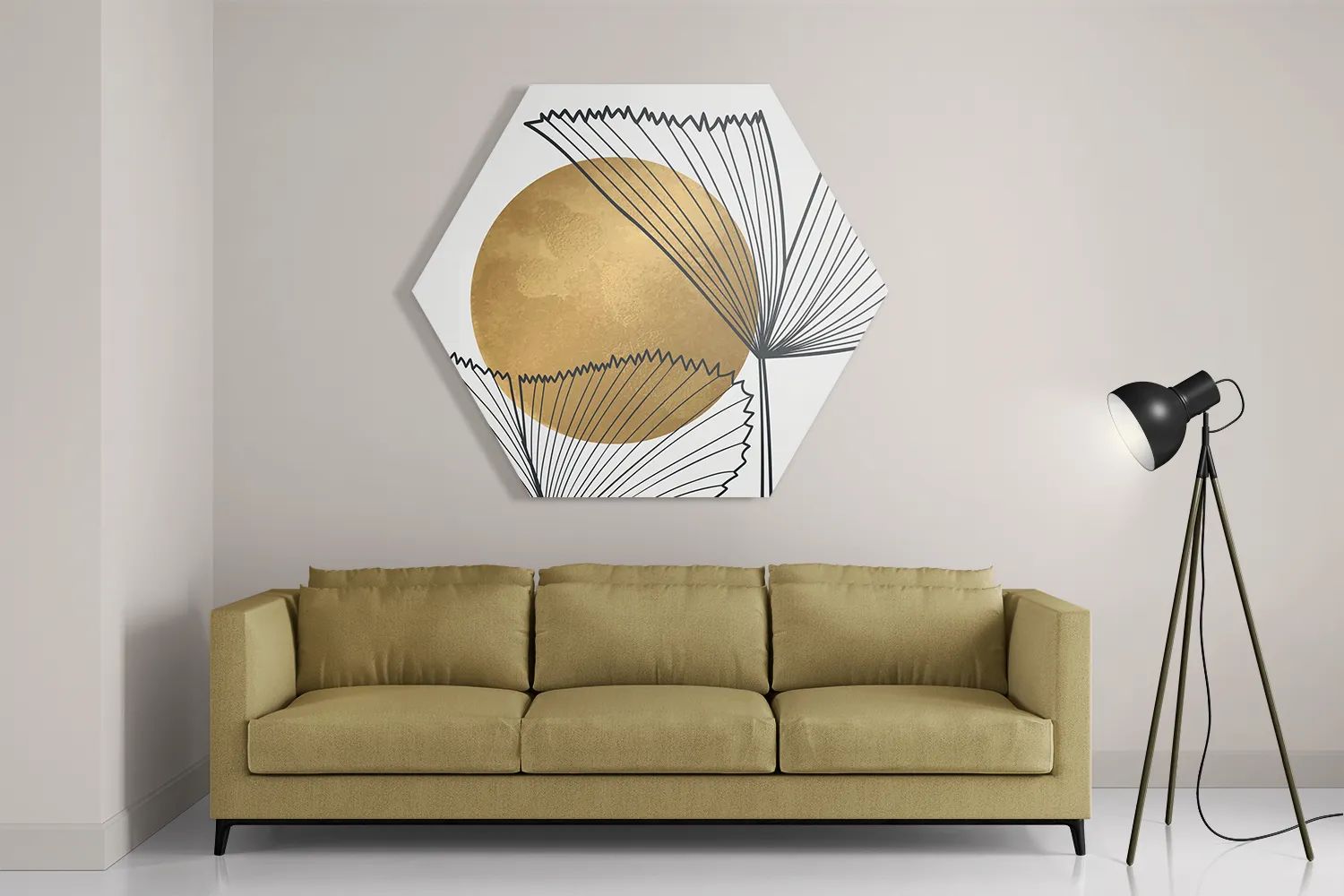 Schilderij Scandinavisch Design Plant met Goud Element 01 Hexagon Template Hexagon1 Abstract 112 2
