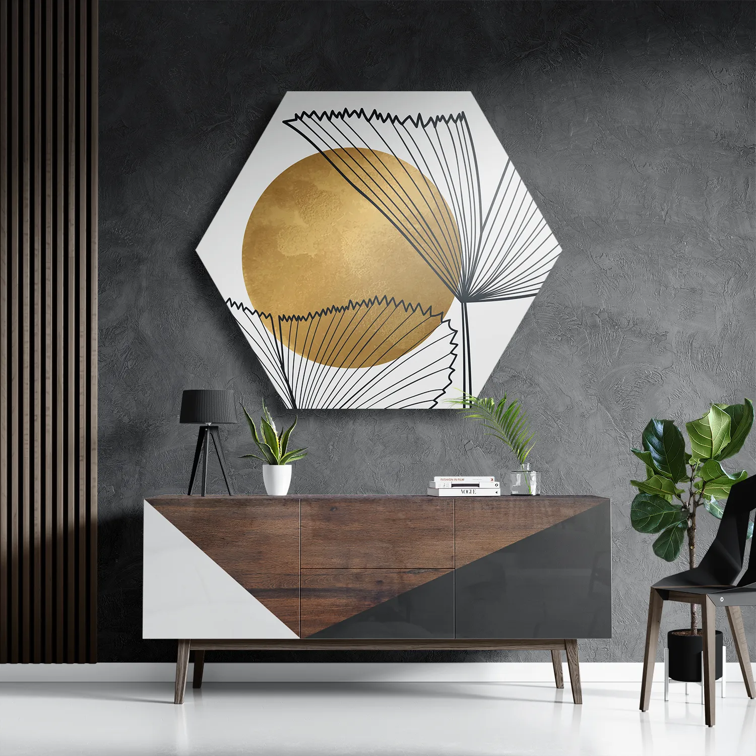 Schilderij Scandinavisch Design Plant met Goud Element 01 Hexagon Template Hexagon1 Abstract 112 3