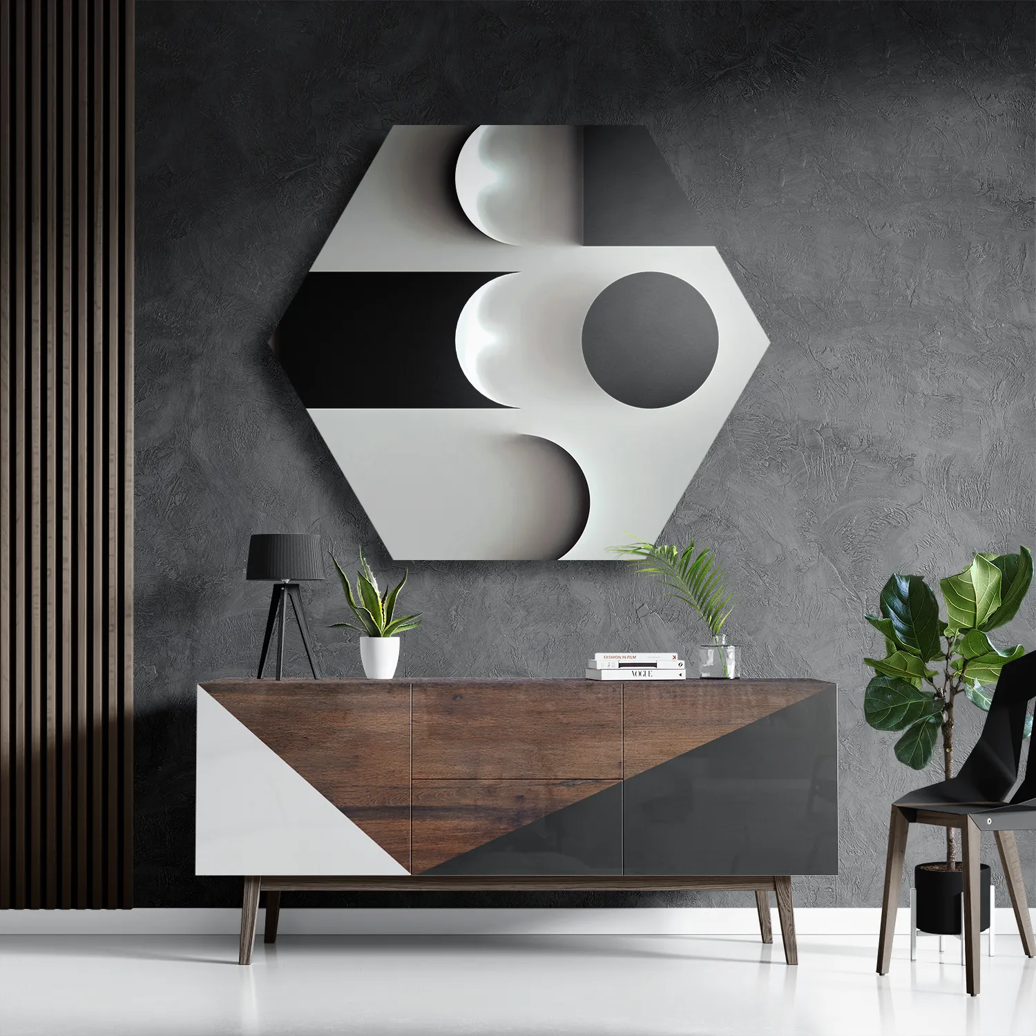 Schilderij Scandinavisch Wit met Zwart Element 02 Hexagon Template Hexagon1 Abstract 62 3