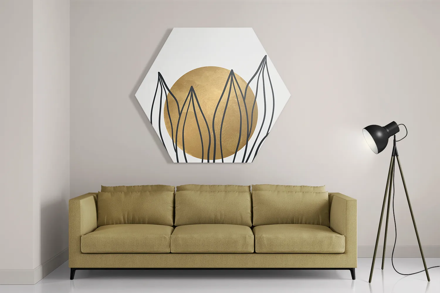 Schilderij Scandinavisch Design Plant met Goud Element 01 Hexagon Template Hexagon1 Abstract 72 2
