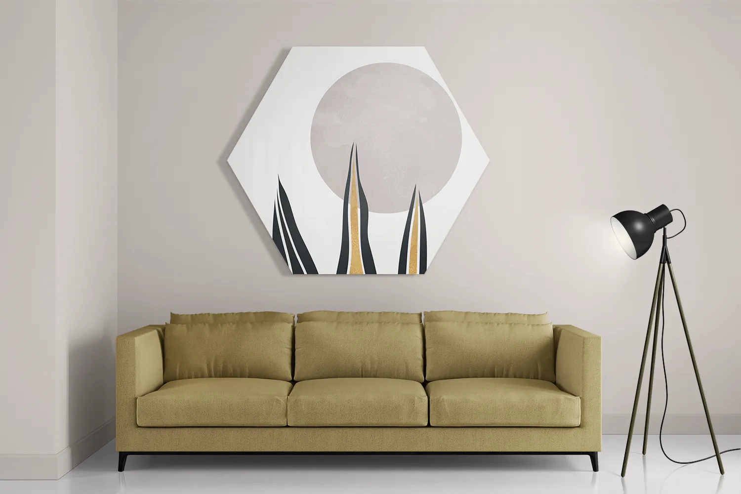 Schilderij Blad met Goud en Zilvere Elementen Hexagon Template Hexagon1 Abstract 78 2