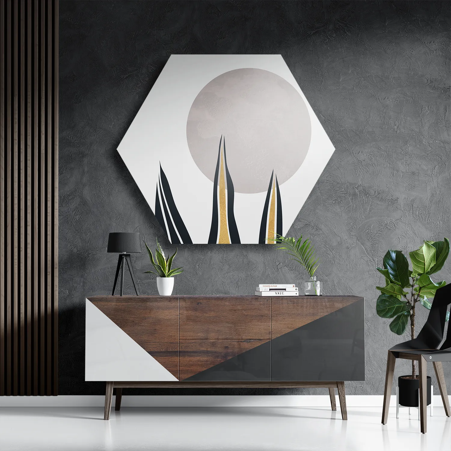 Schilderij Blad met Goud en Zilvere Elementen Hexagon Template Hexagon1 Abstract 78 3