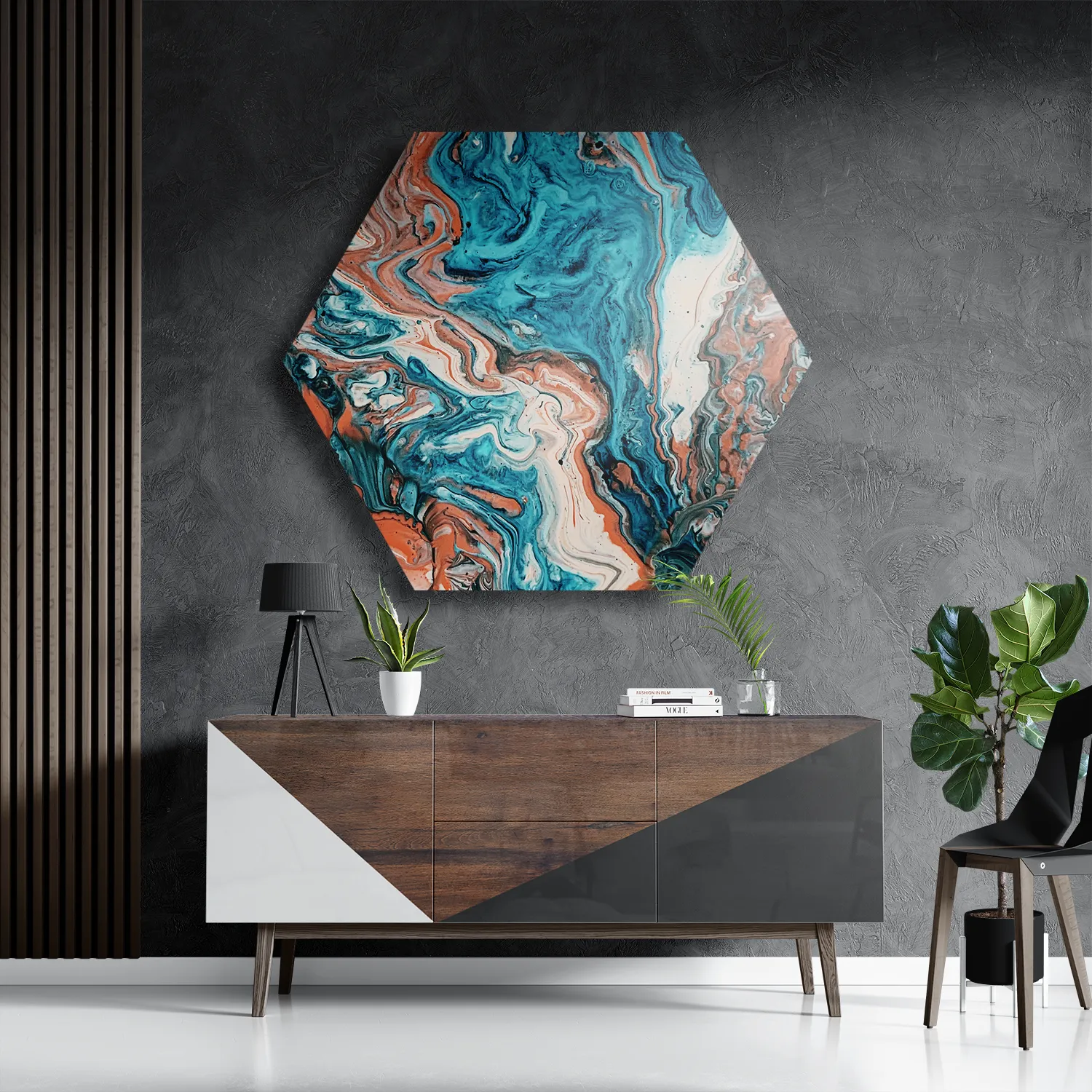 Template_Hexagon1_Abstract_85-3 Schilderij Painted Colored Hexagon Template Hexagon1 Abstract 85 3