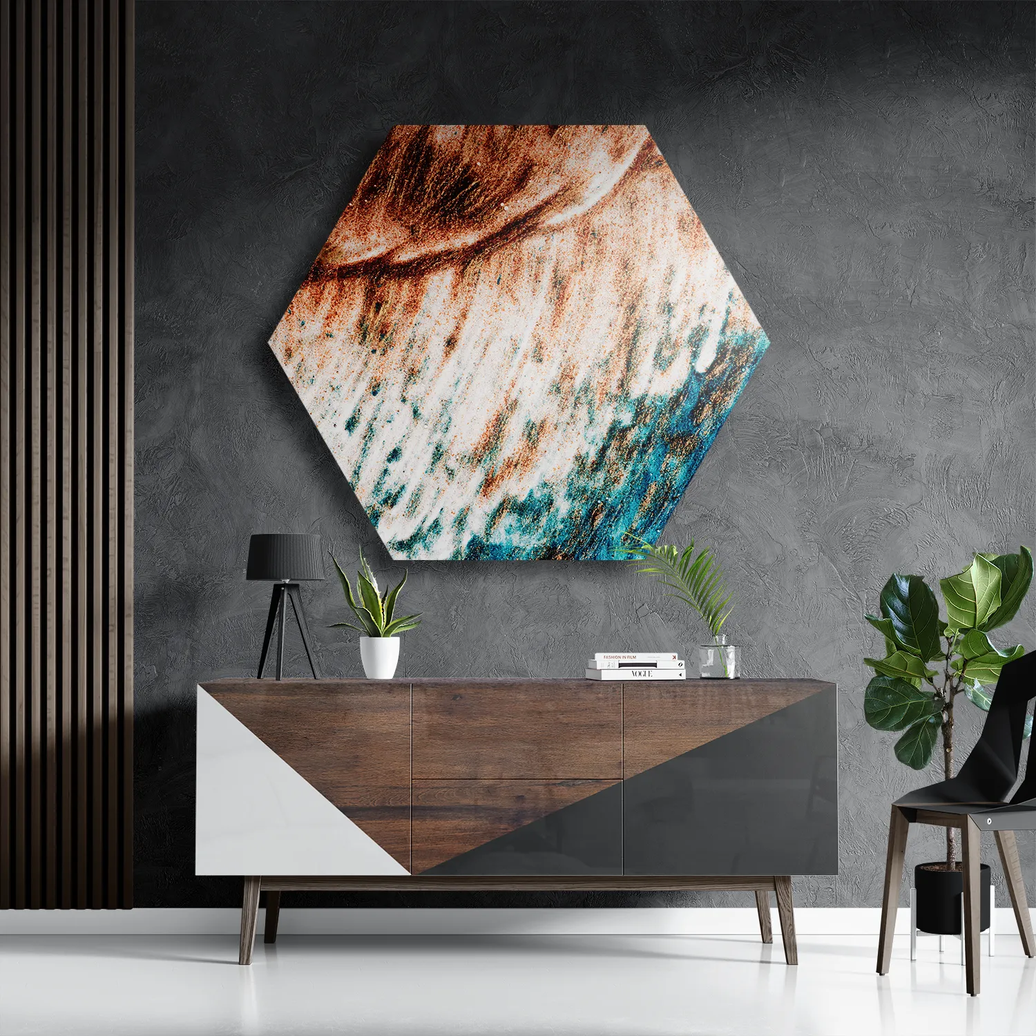 Template_Hexagon1_Abstract_93-3 Schilderij Kunst Oranje blauw Hexagon Template Hexagon1 Abstract 93 3