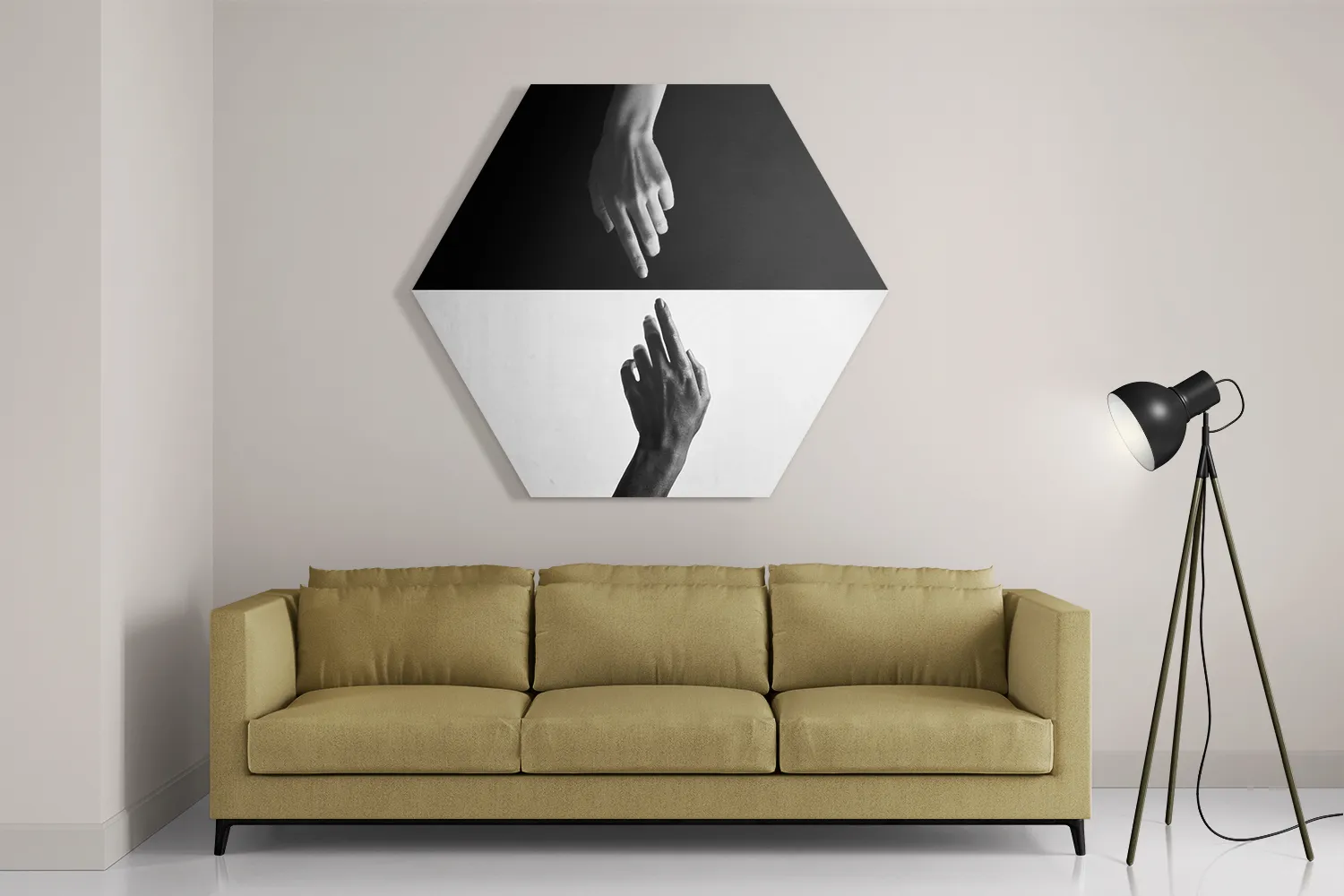 Schilderij De aanraking Black and White Hexagon Template Hexagon1 Beauty 10 2