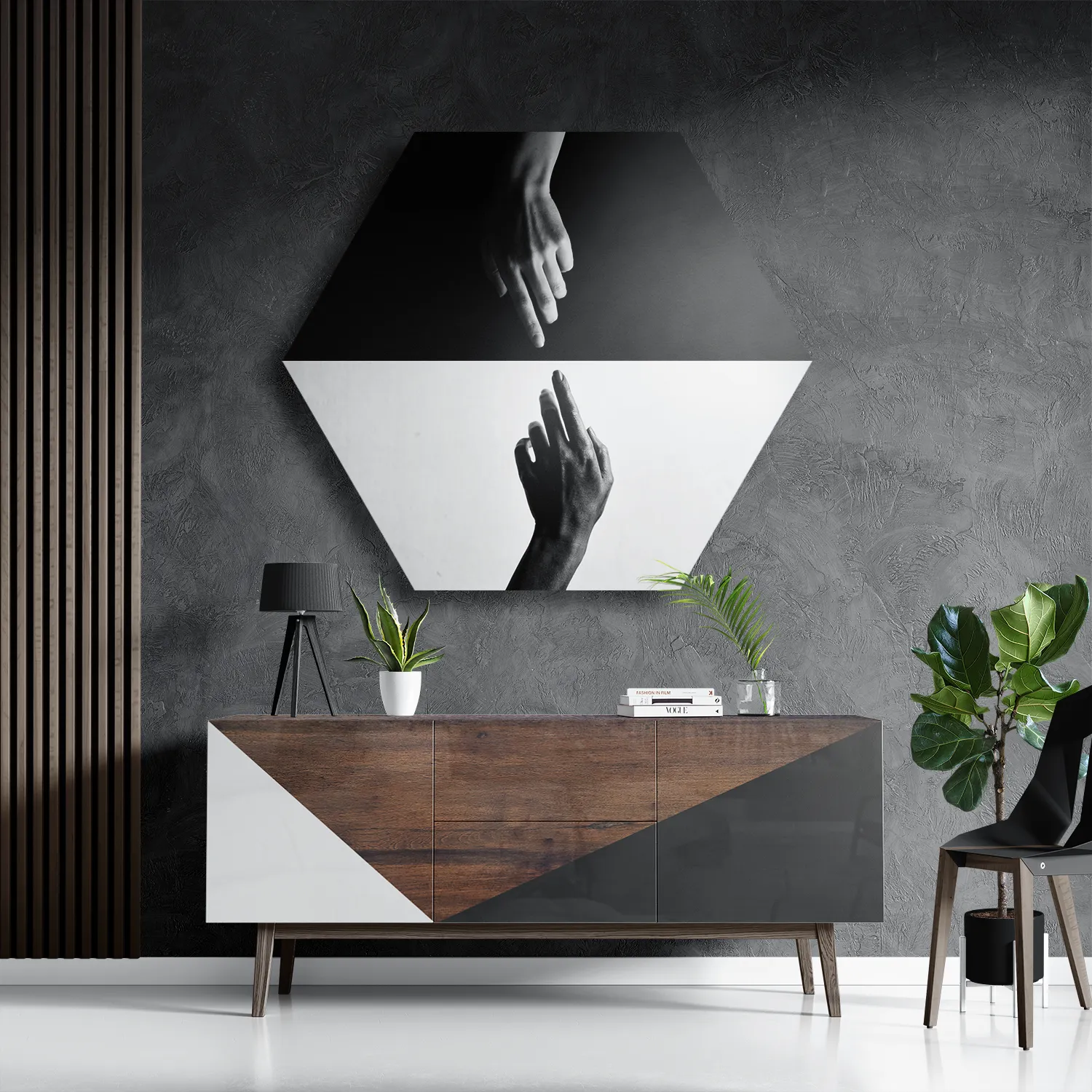 Schilderij De aanraking Black and White Hexagon Template Hexagon1 Beauty 10 3