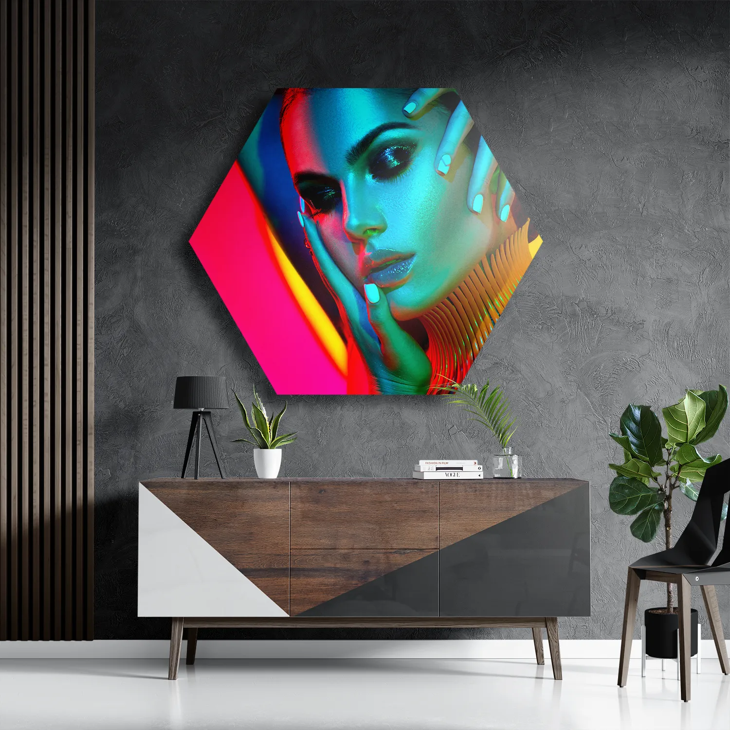 Template_Hexagon1_Beauty_5-3 Schilderij Kleurrijke Vrouw Hexagon Template Hexagon1 Beauty 5 3
