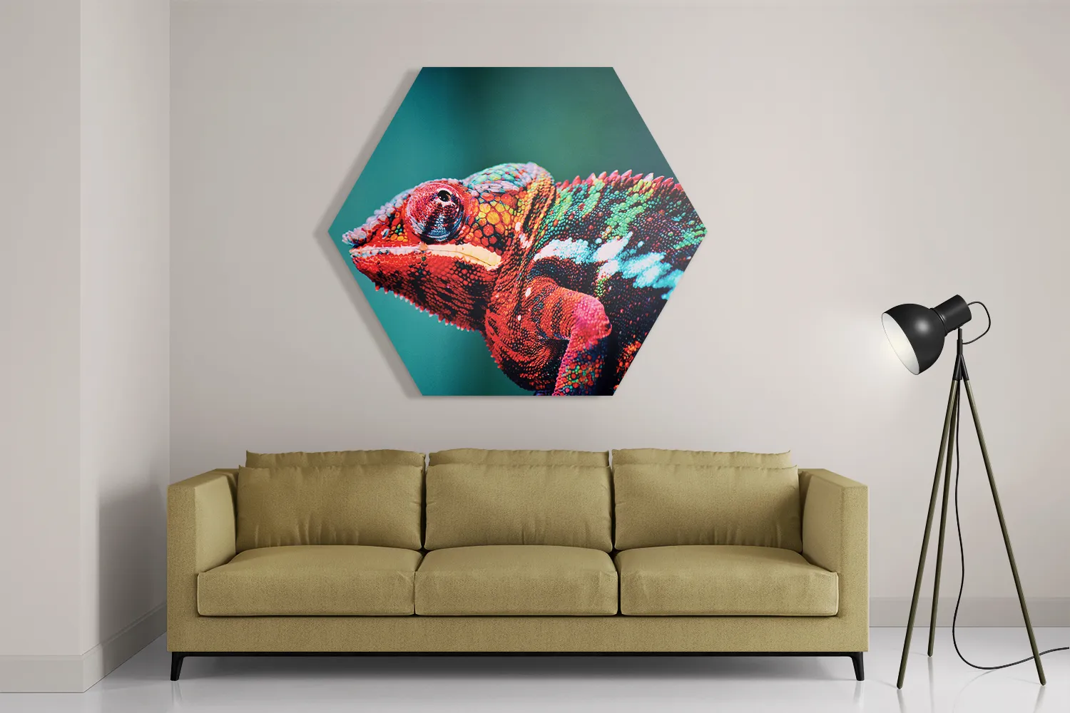 Template_Hexagon1_Dieren_10-2 Schilderij Kameleon Kleurrijk Hexagon Template Hexagon1 Dieren 10 2