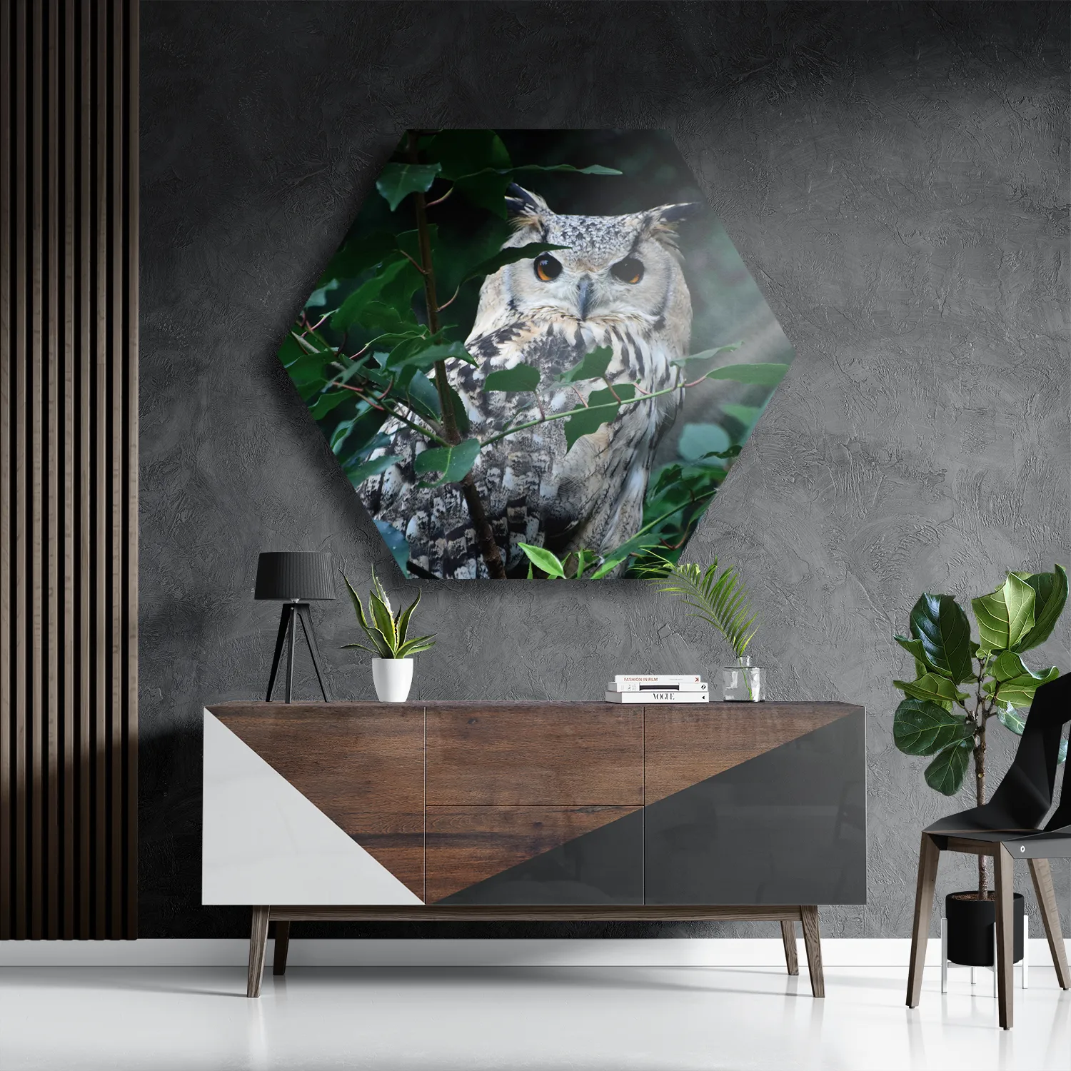 Schilderij Uil Op Tak Hexagon Template Hexagon1 Dieren 12 3