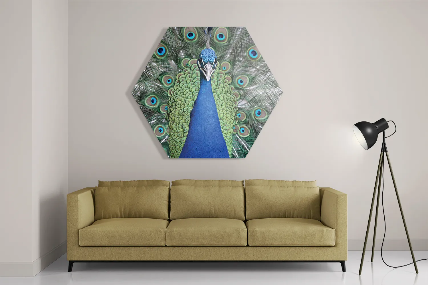 Schilderij Blauwe Pauw Met Groene Verem Hexagon Template Hexagon1 Dieren 20 2