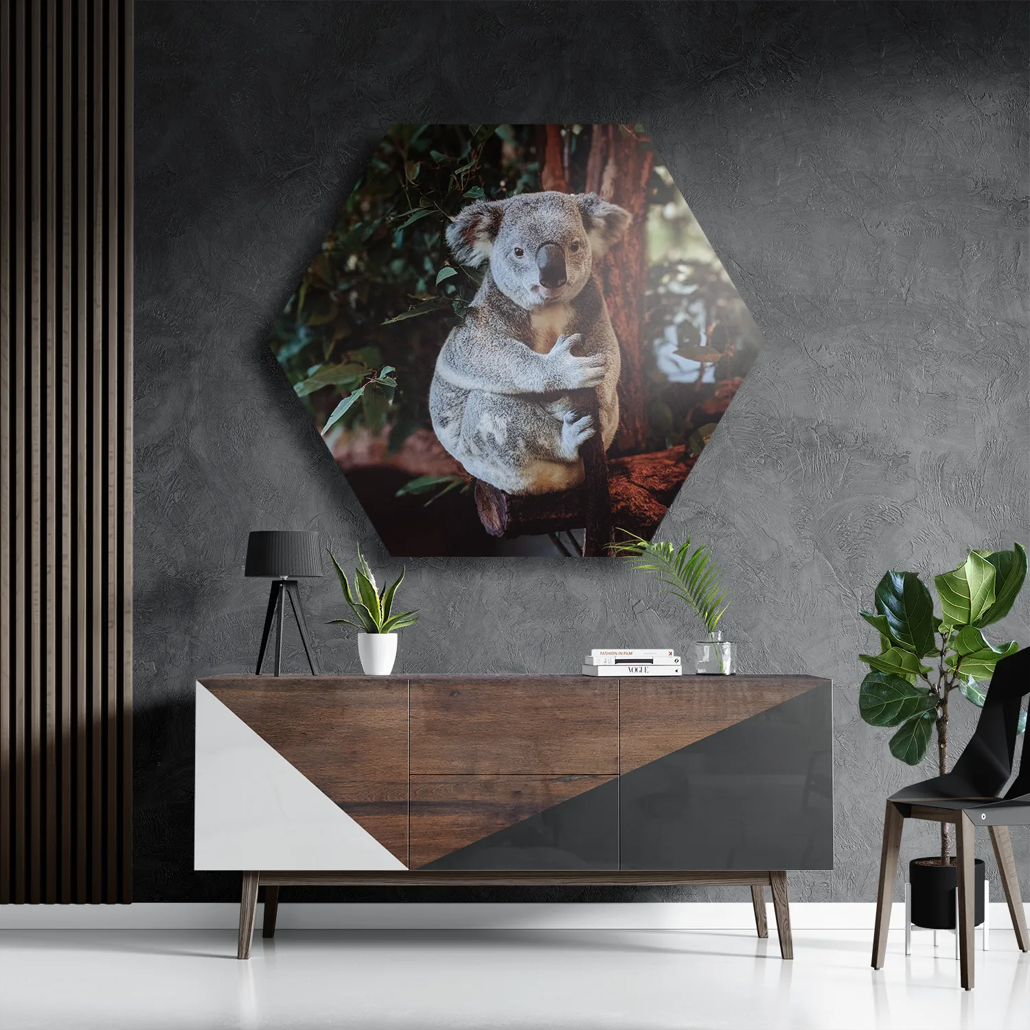 Template_Hexagon1_Dieren_23-3 Schilderij De Vastgelamde Koala Hexagon Template Hexagon1 Dieren 23 3