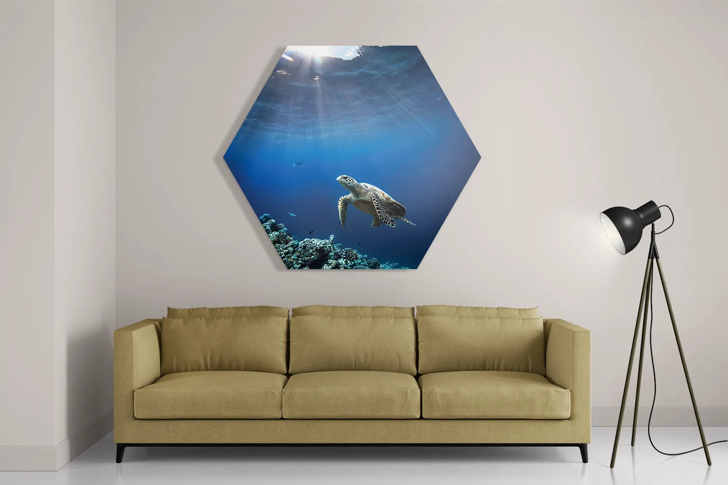 Schilderij Zeeschildpad In Helderblauw Water 03 Hexagon Template Hexagon1 Dieren 30 2