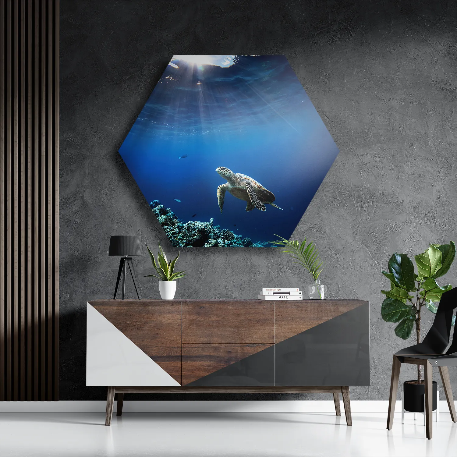 Schilderij Zeeschildpad In Helderblauw Water 03 Hexagon Template Hexagon1 Dieren 30 3