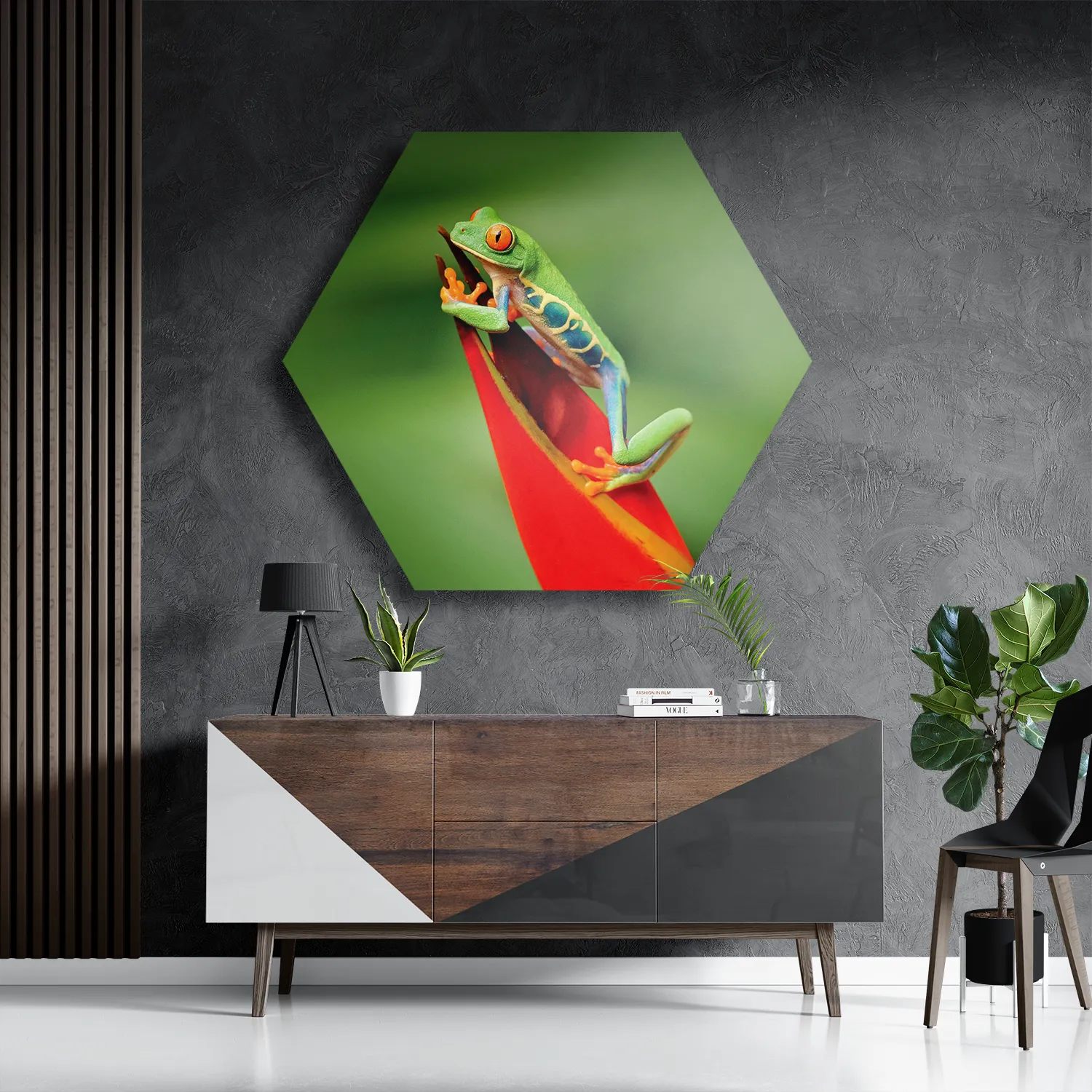 Schilderij Roodoog Boomkikker Hexagon Template Hexagon1 Dieren 35 3