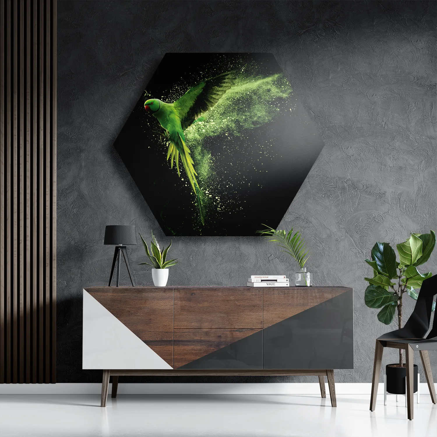 Schilderij De Groene Parkiet Hexagon Template Hexagon1 Dieren 38 3