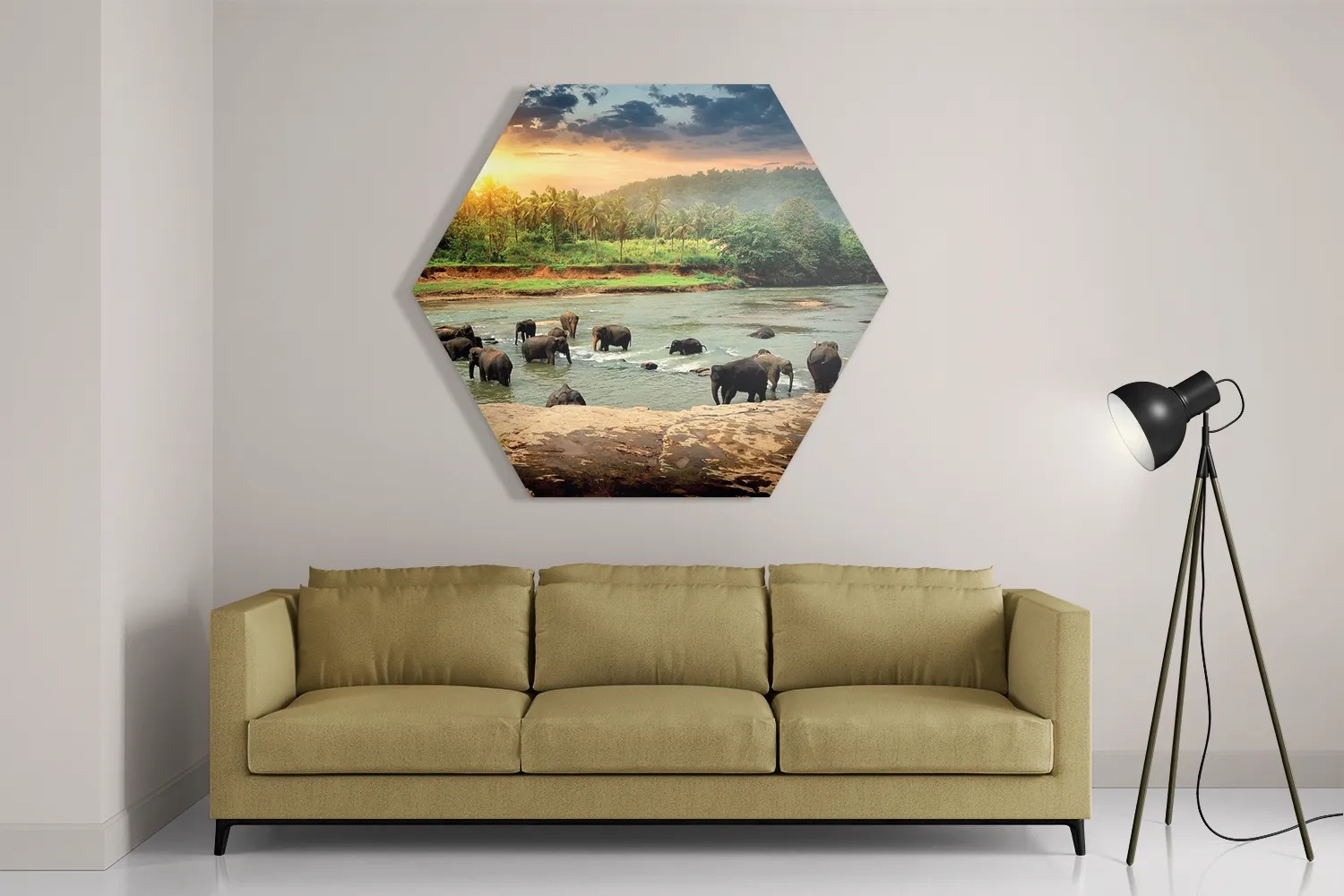 Schilderij De Rivier Olifanten Hexagon Template Hexagon1 Dieren 39 2