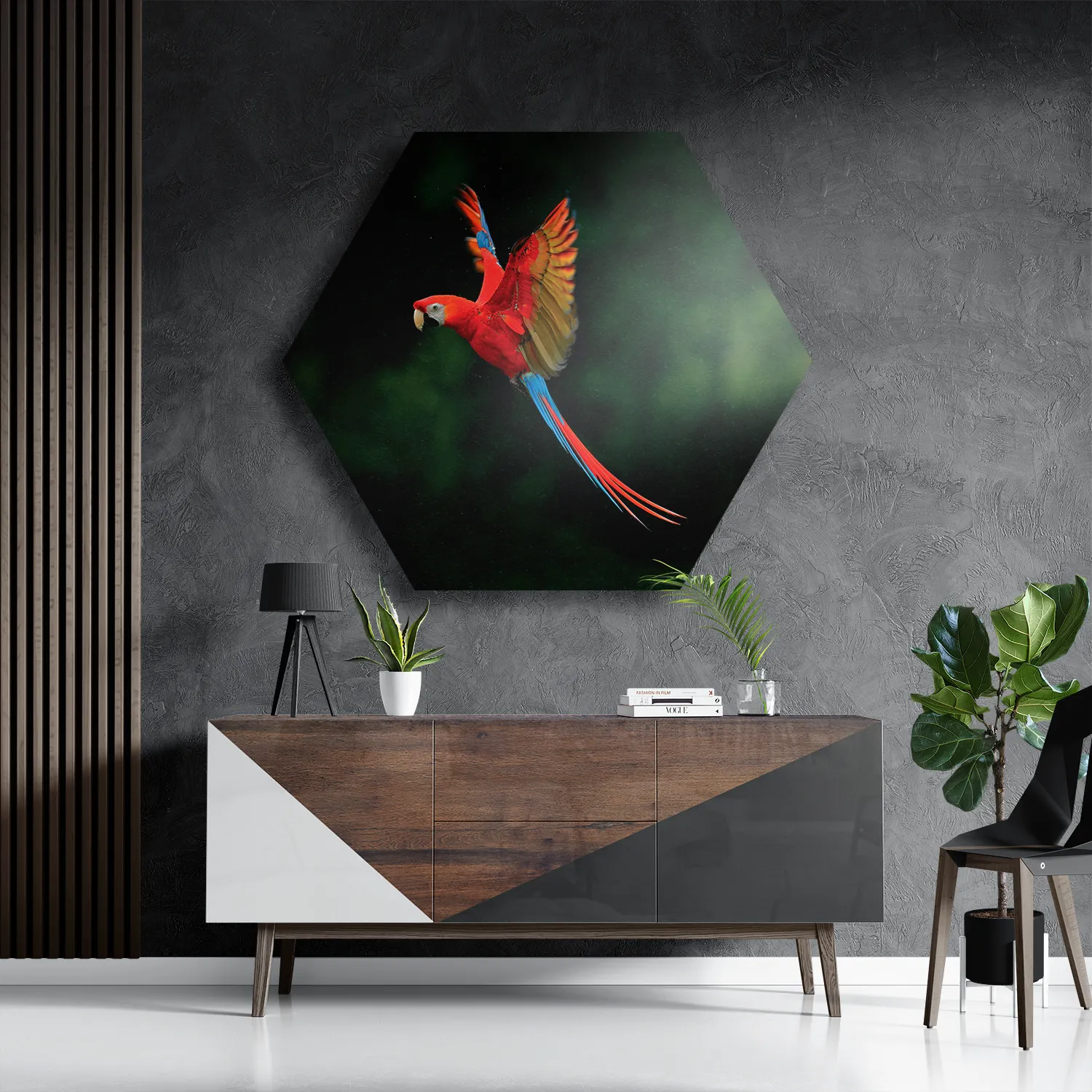Schilderij Vliegende Ara Vogel Hexagon Template Hexagon1 Dieren 40 3