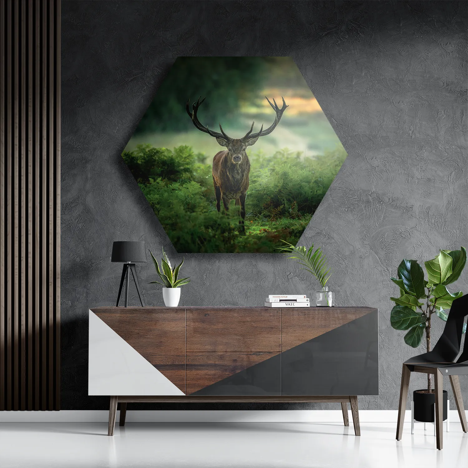 Schilderij Edelhert In Het Bos Hexagon Template Hexagon1 Dieren 45 3