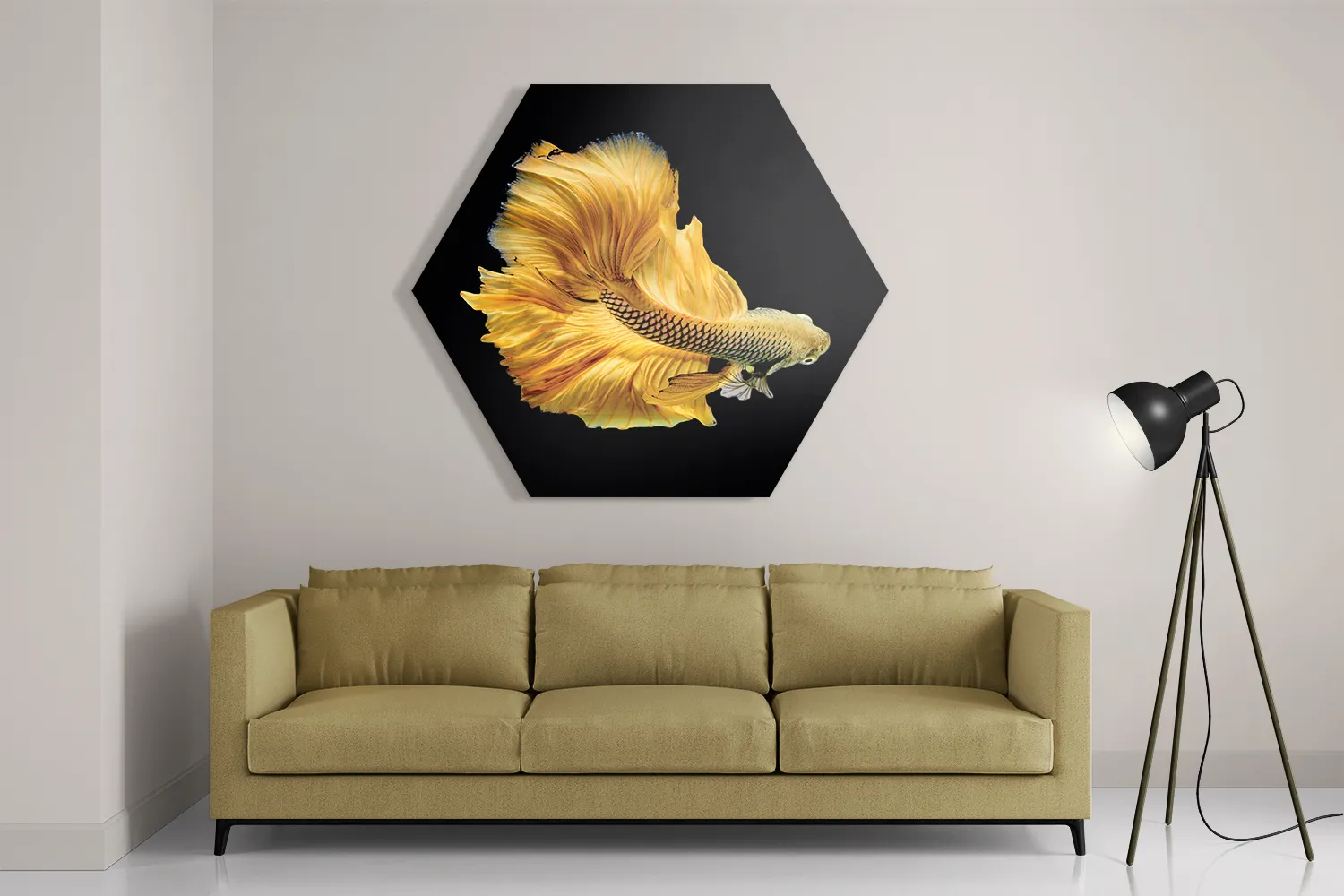 Schilderij Gele Betta Siamese Vis Hexagon Template Hexagon1 Dieren 47 2