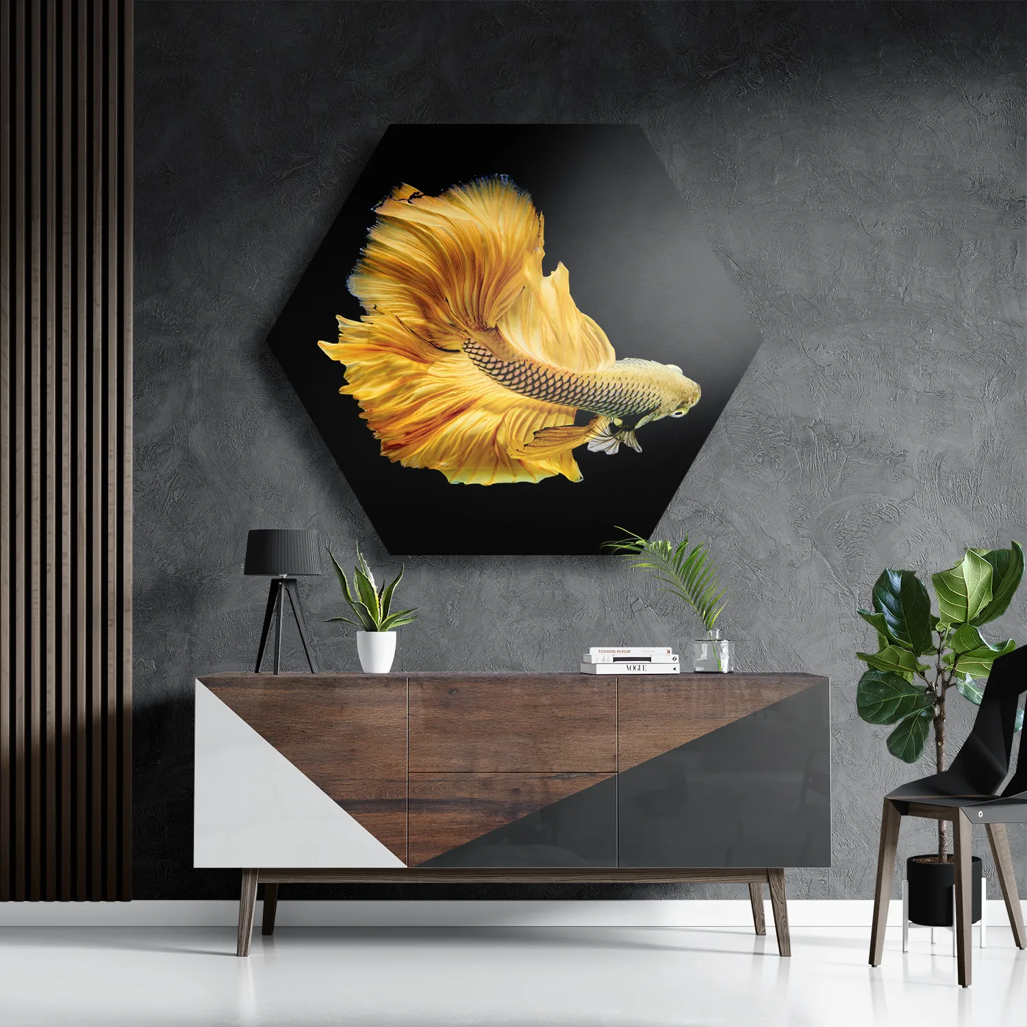 Schilderij Gele Betta Siamese Vis Hexagon Template Hexagon1 Dieren 47 3