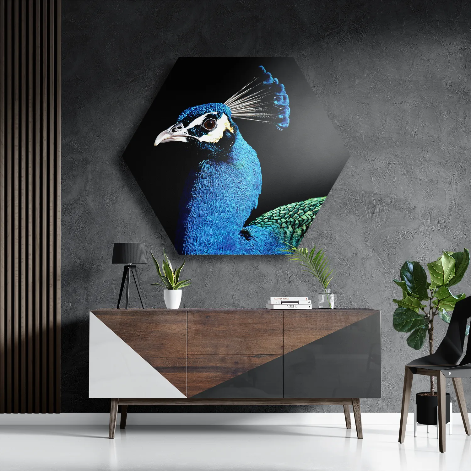 Schilderij De Pauw Hexagon Template Hexagon1 Dieren 48 3