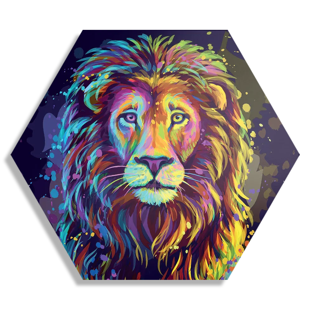 Schilderij Colored Lion Hexagon Template Hexagon1 Dieren 64 1