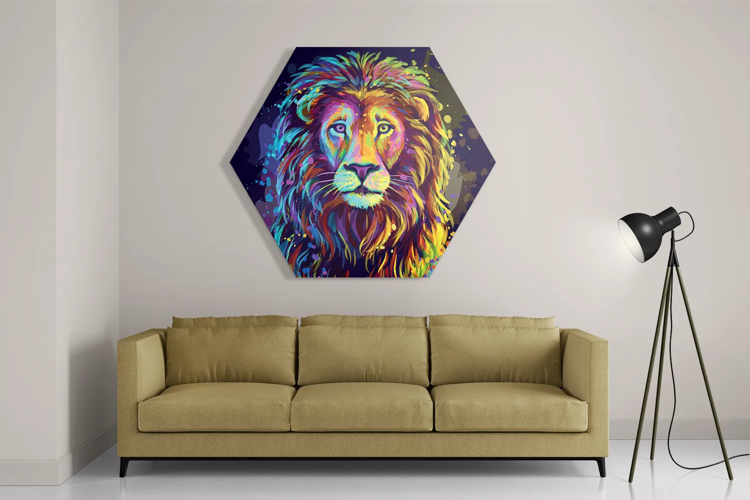 Schilderij Colored Lion Hexagon Template Hexagon1 Dieren 64 2