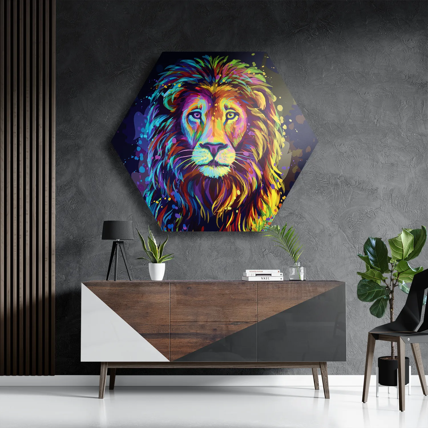 Schilderij Colored Lion Hexagon Template Hexagon1 Dieren 64 3