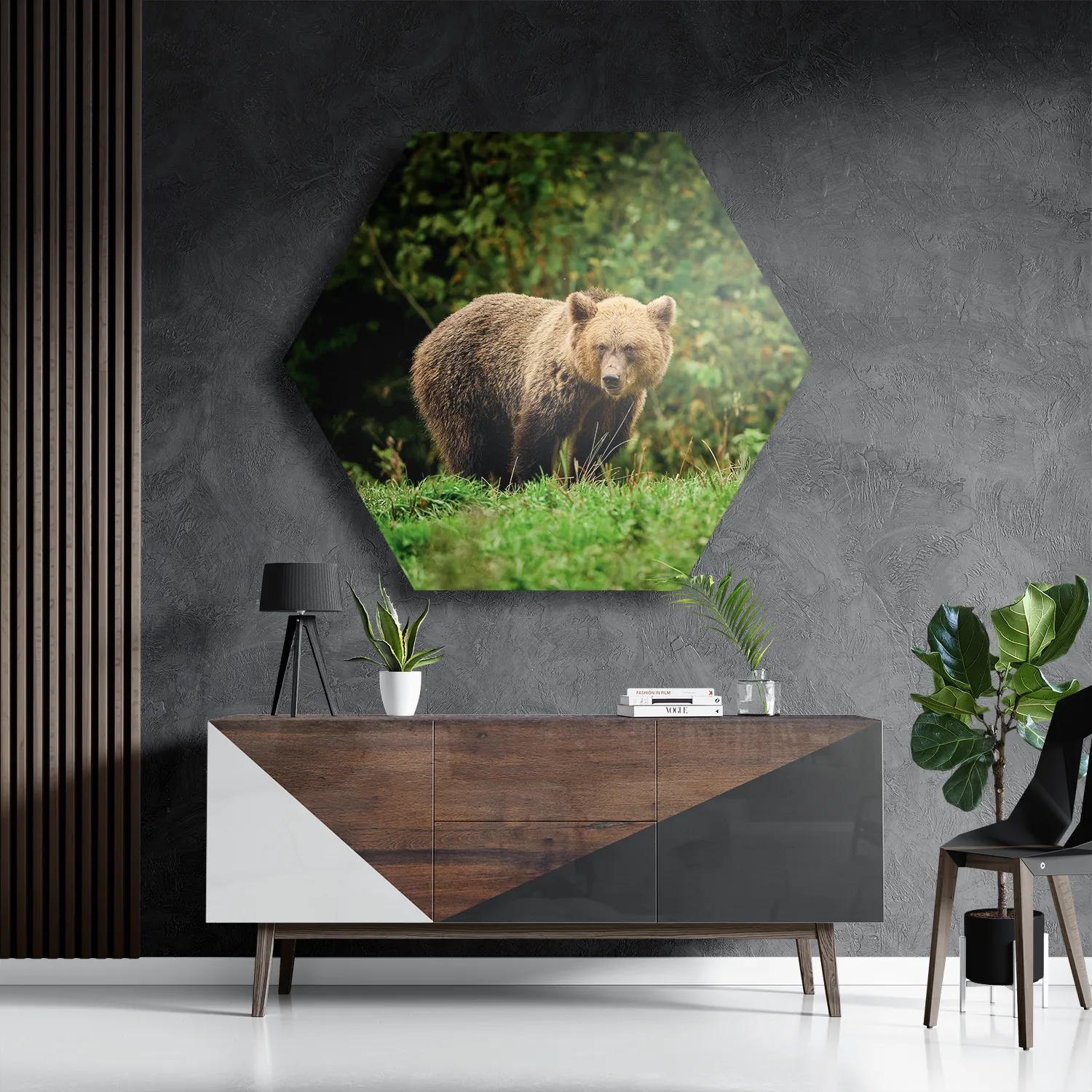 Template_Hexagon1_Dieren_78-3 Schilderij De Beer Tussen Het Groen Hexagon Template Hexagon1 Dieren 78 3