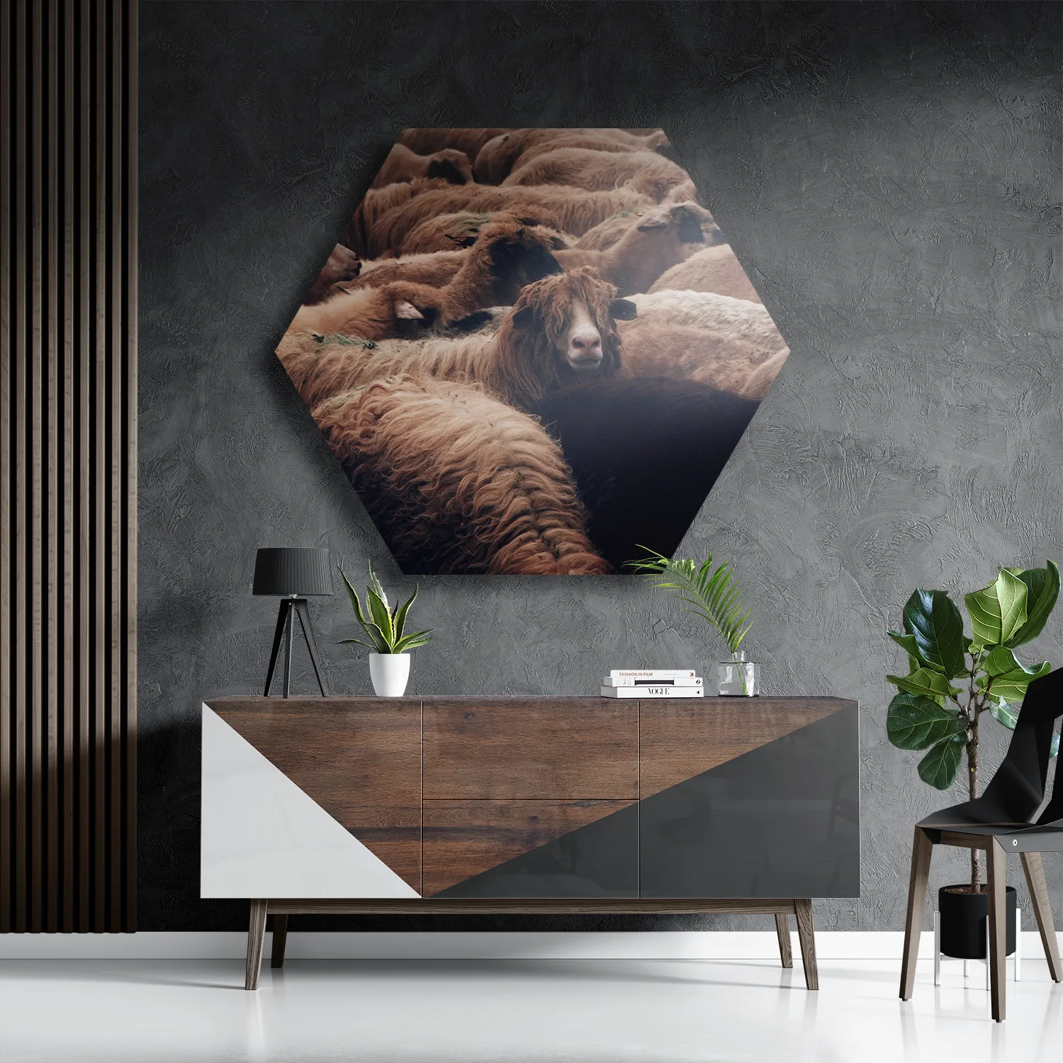 Schilderij Kudde Schapen Hexagon Template Hexagon1 Dieren 8 3