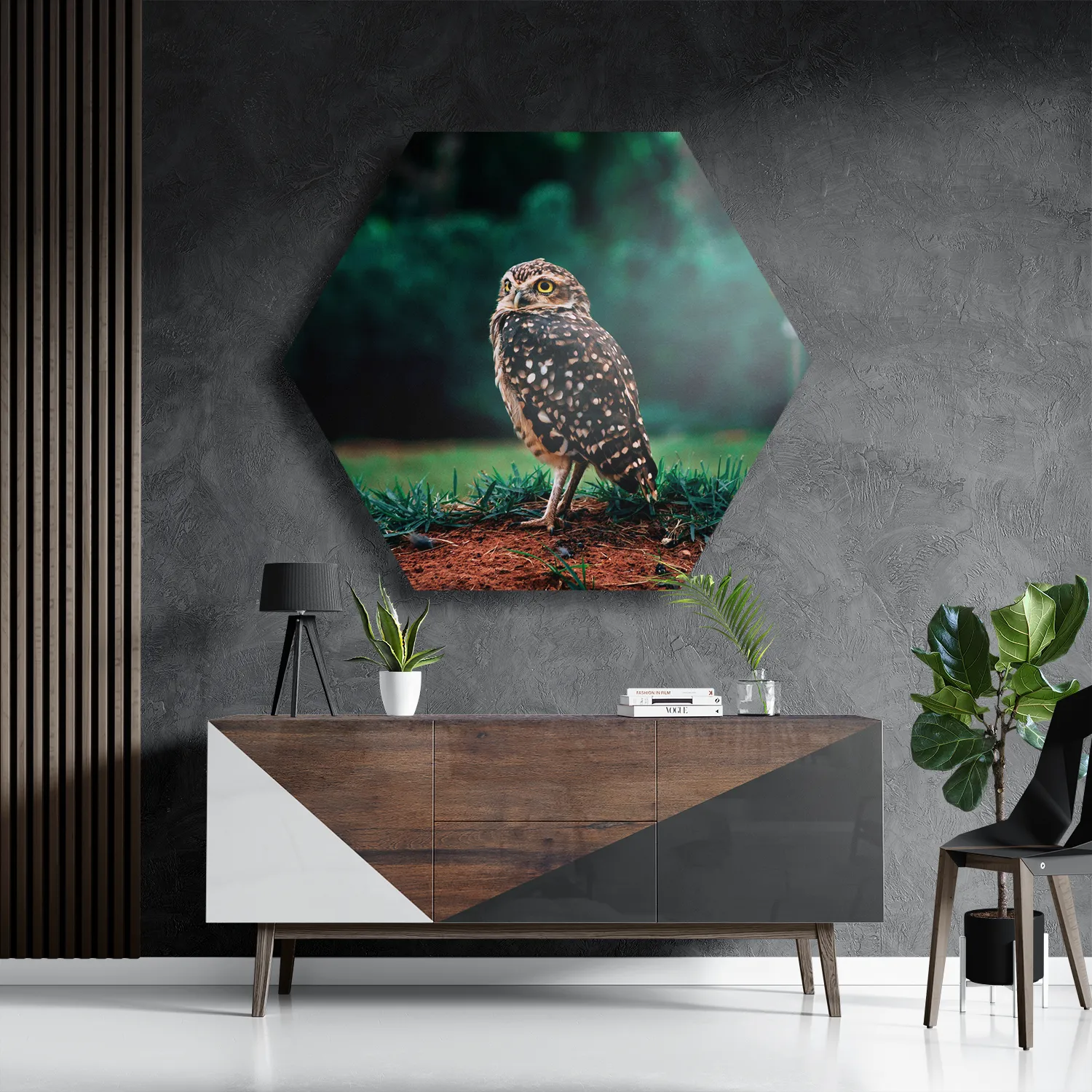 Schilderij Uil In De Natuur Hexagon Template Hexagon1 Dieren 9 3